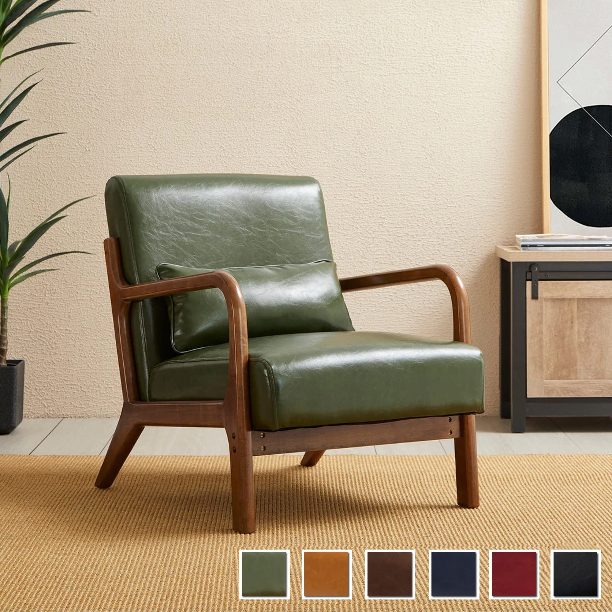 Fauteuil d'appoint moderne en cuir synthétique Glitzhome 30,75 po de hauteur, style milieu de siècle, avec coussin – 25,75 po de largeur x 33,75 po de profondeur x 30,75 po de hauteur