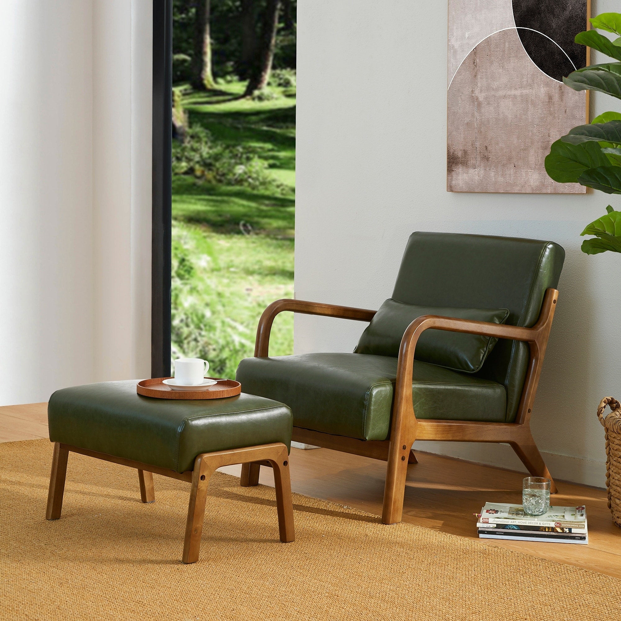 Fauteuil d'appoint moderne en cuir synthétique Glitzhome 30,75 po de hauteur, style milieu de siècle, avec coussin – 25,75 po de largeur x 33,75 po de profondeur x 30,75 po de hauteur