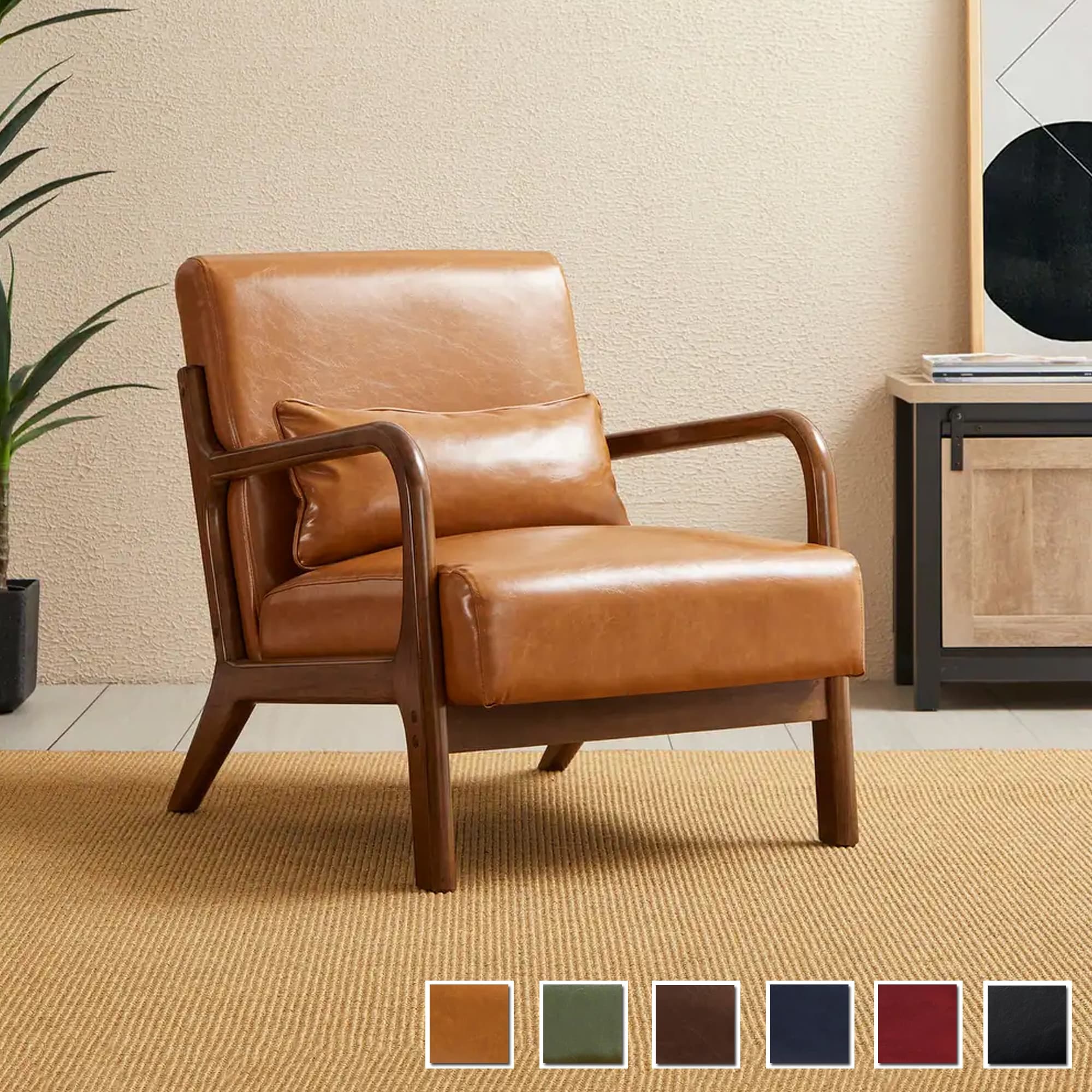 Fauteuil d'appoint moderne en cuir synthétique Glitzhome 30,75 po de hauteur, style milieu de siècle, avec coussin – 25,75 po de largeur x 33,75 po de profondeur x 30,75 po de hauteur