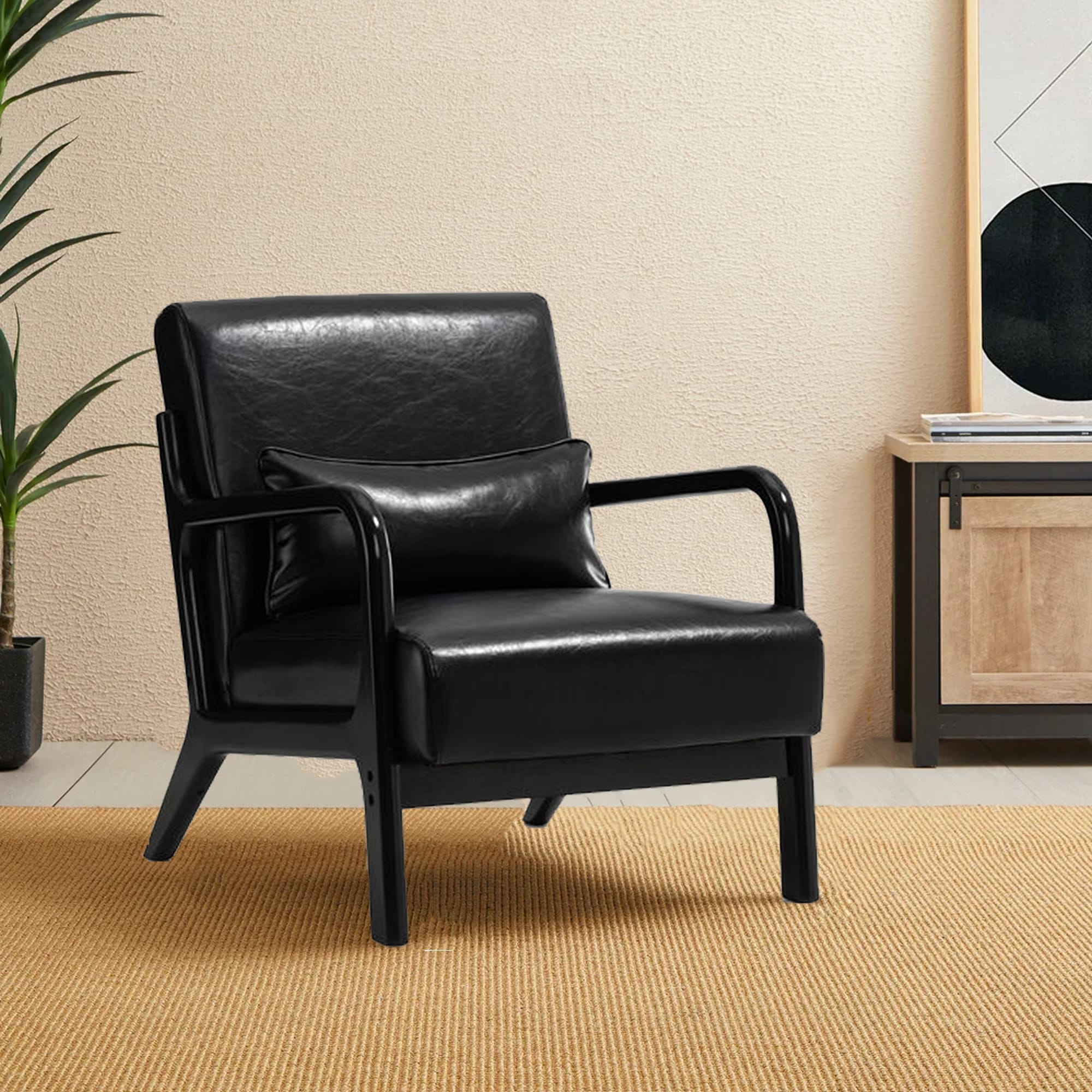 Fauteuil d'appoint moderne en cuir synthétique Glitzhome 30,75 po de hauteur, style milieu de siècle, avec coussin – 25,75 po de largeur x 33,75 po de profondeur x 30,75 po de hauteur