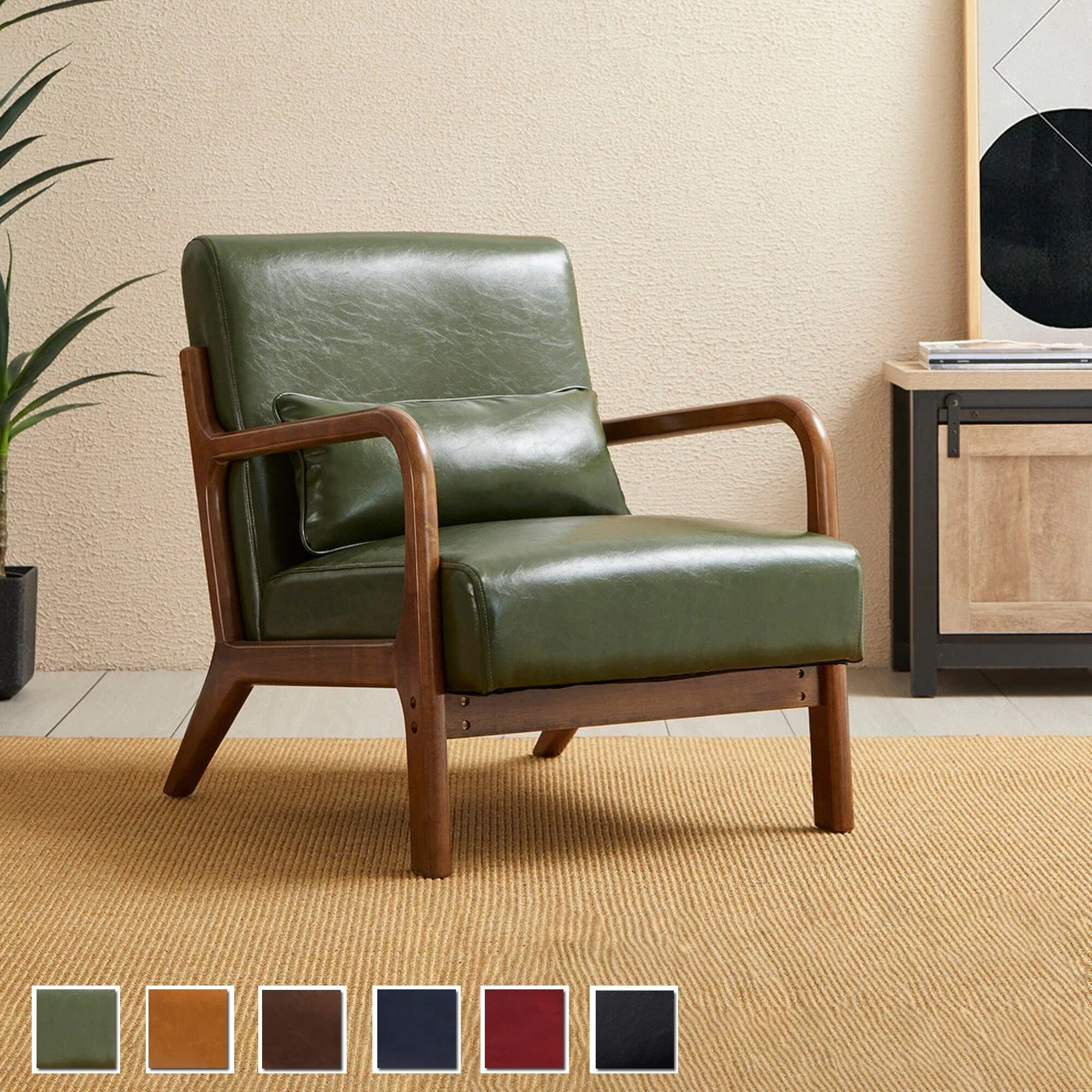 Fauteuil d'appoint moderne en cuir synthétique Glitzhome 30,75 po de hauteur, style milieu de siècle, avec coussin – 25,75 po de largeur x 33,75 po de profondeur x 30,75 po de hauteur