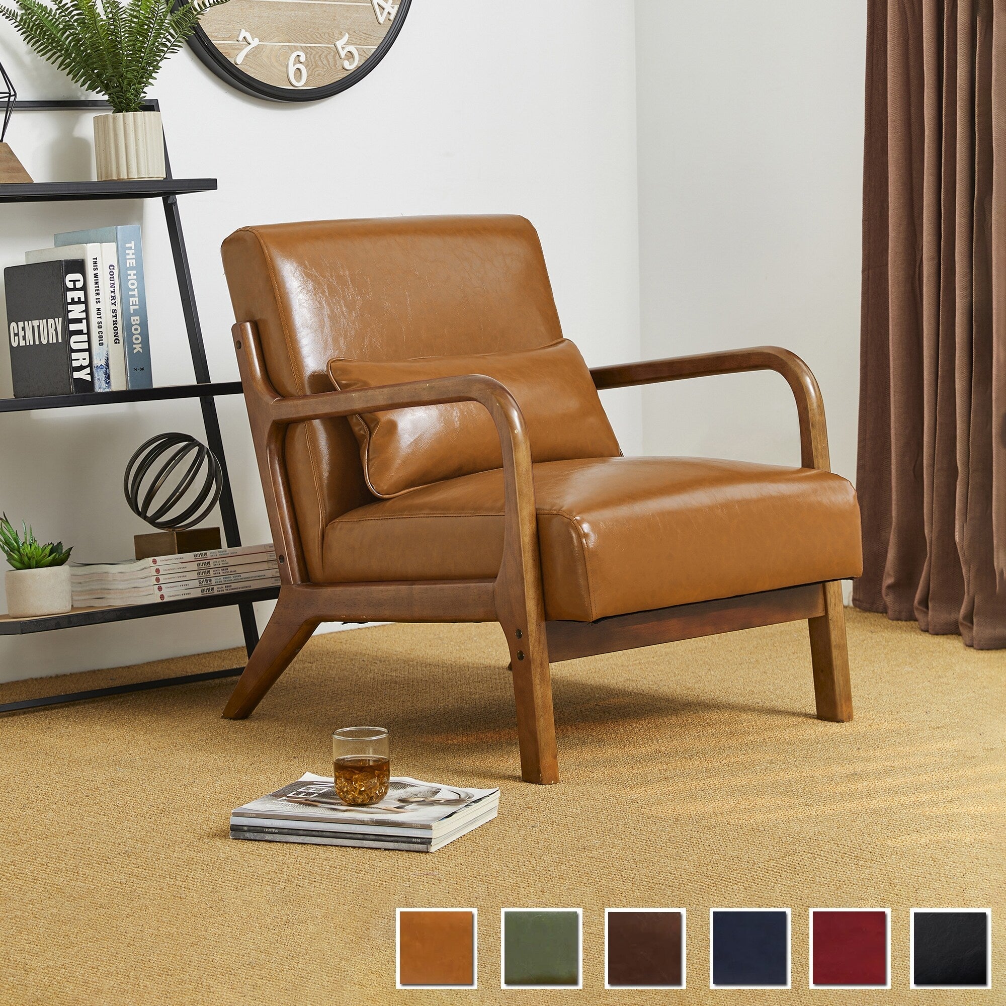 Fauteuil d'appoint moderne en cuir synthétique Glitzhome 30,75 po de hauteur, style milieu de siècle, avec coussin – 25,75 po de largeur x 33,75 po de profondeur x 30,75 po de hauteur