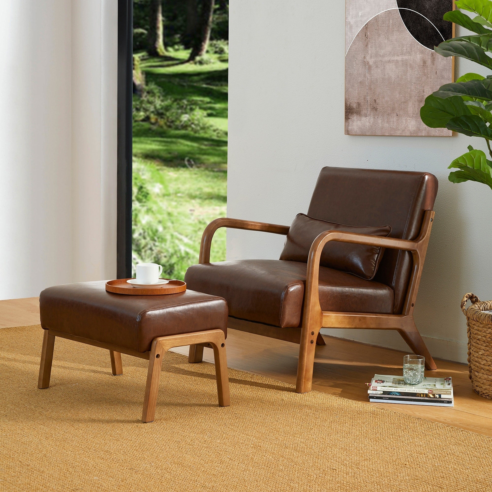 Fauteuil d'appoint moderne en cuir synthétique Glitzhome 30,75 po de hauteur, style milieu de siècle, avec coussin – 25,75 po de largeur x 33,75 po de profondeur x 30,75 po de hauteur