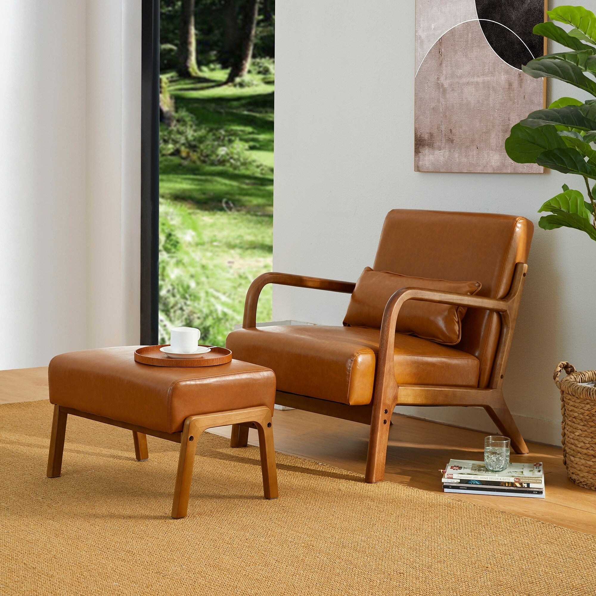 Fauteuil d'appoint moderne en cuir synthétique Glitzhome 30,75 po de hauteur, style milieu de siècle, avec coussin – 25,75 po de largeur x 33,75 po de profondeur x 30,75 po de hauteur