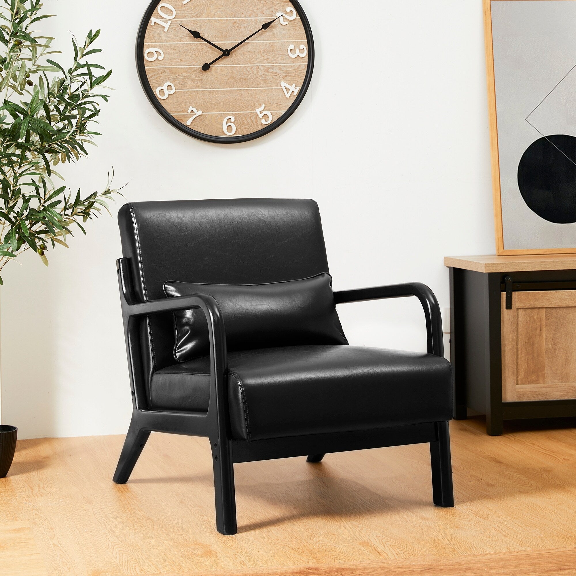 Fauteuil d'appoint moderne en cuir synthétique Glitzhome 30,75 po de hauteur, style milieu de siècle, avec coussin – 25,75 po de largeur x 33,75 po de profondeur x 30,75 po de hauteur