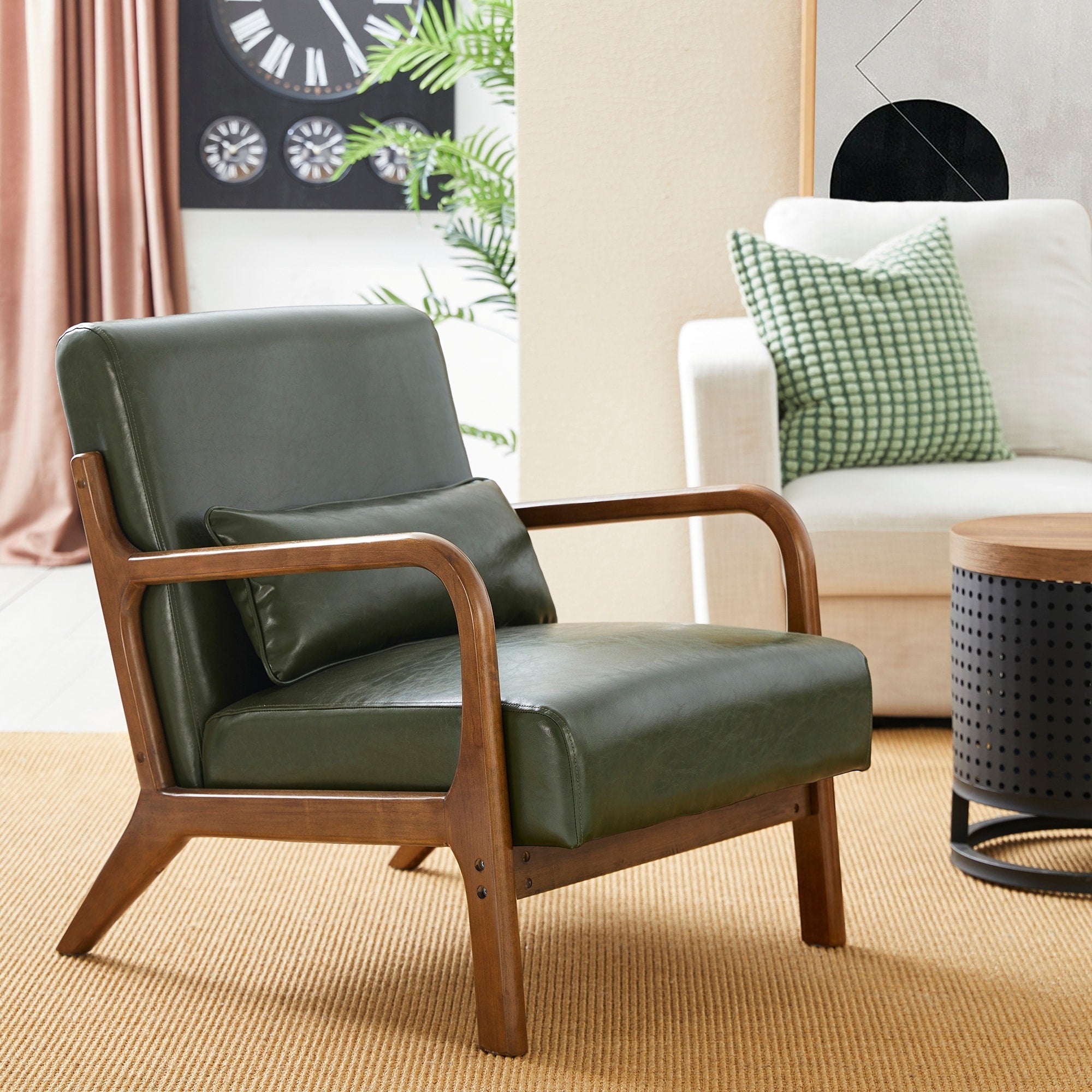 Fauteuil d'appoint moderne en cuir synthétique Glitzhome 30,75 po de hauteur, style milieu de siècle, avec coussin – 25,75 po de largeur x 33,75 po de profondeur x 30,75 po de hauteur