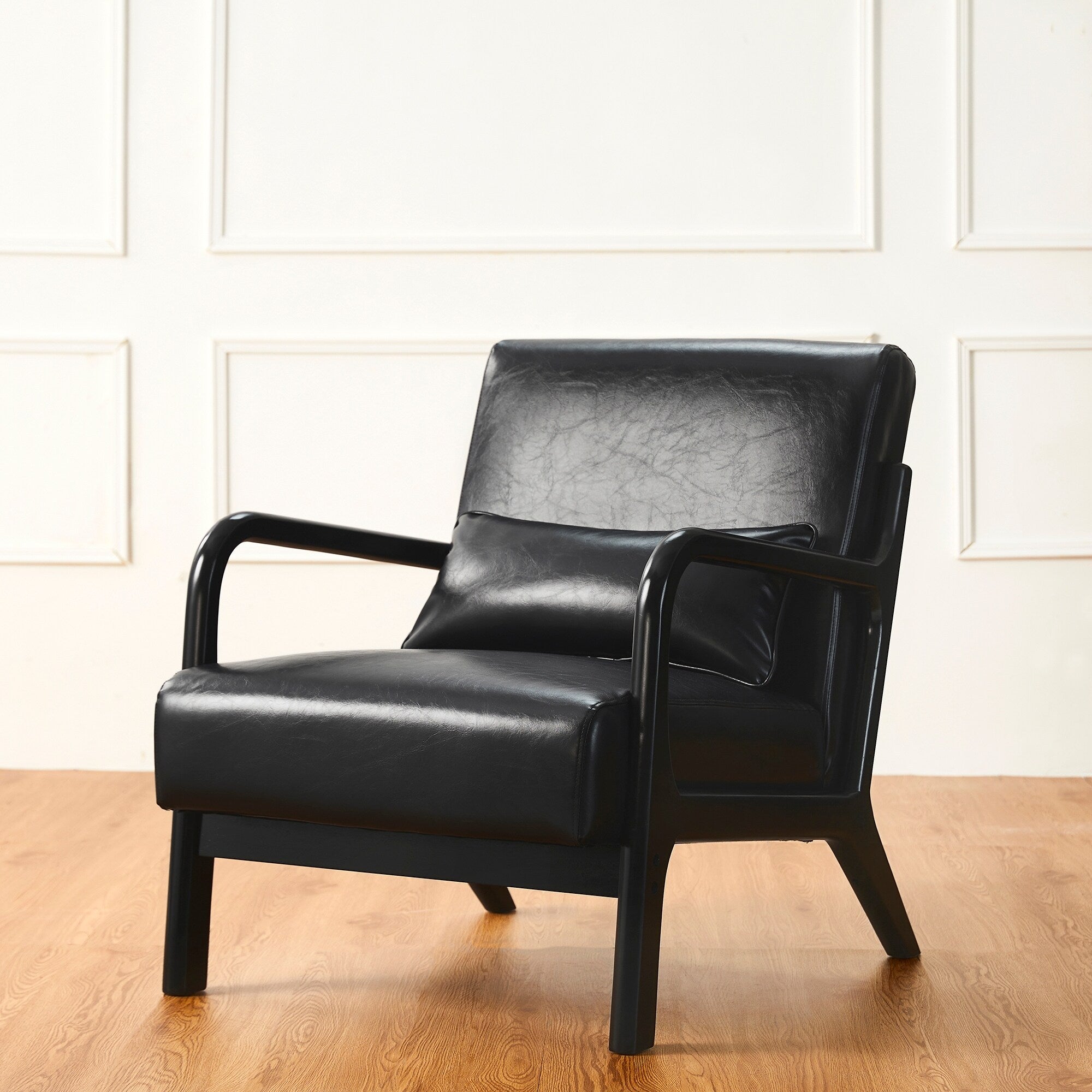Fauteuil d'appoint moderne en cuir synthétique Glitzhome 30,75 po de hauteur, style milieu de siècle, avec coussin – 25,75 po de largeur x 33,75 po de profondeur x 30,75 po de hauteur