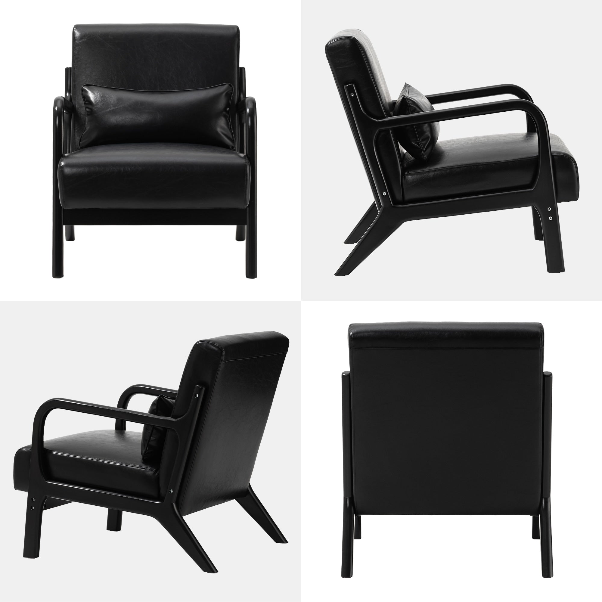 Fauteuil d'appoint moderne en cuir synthétique Glitzhome 30,75 po de hauteur, style milieu de siècle, avec coussin – 25,75 po de largeur x 33,75 po de profondeur x 30,75 po de hauteur