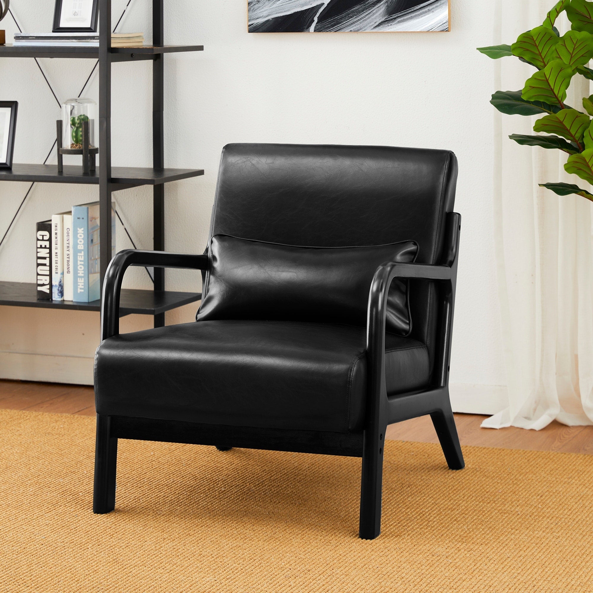 Fauteuil d'appoint moderne en cuir synthétique Glitzhome 30,75 po de hauteur, style milieu de siècle, avec coussin – 25,75 po de largeur x 33,75 po de profondeur x 30,75 po de hauteur