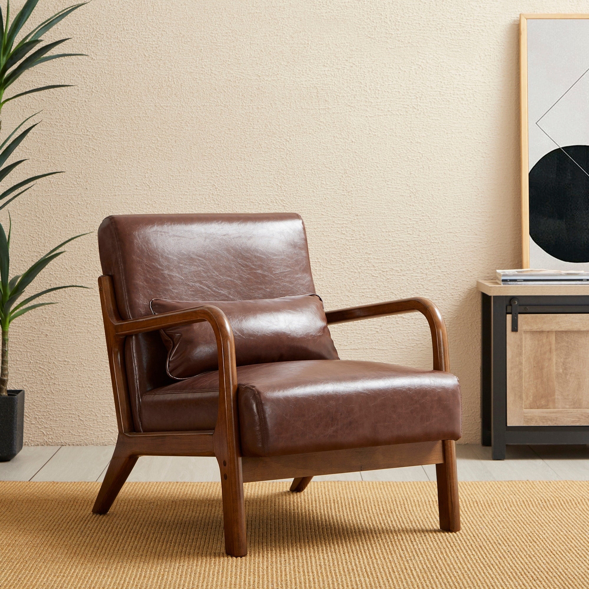 Fauteuil d'appoint moderne en cuir synthétique Glitzhome 30,75 po de hauteur, style milieu de siècle, avec coussin – 25,75 po de largeur x 33,75 po de profondeur x 30,75 po de hauteur