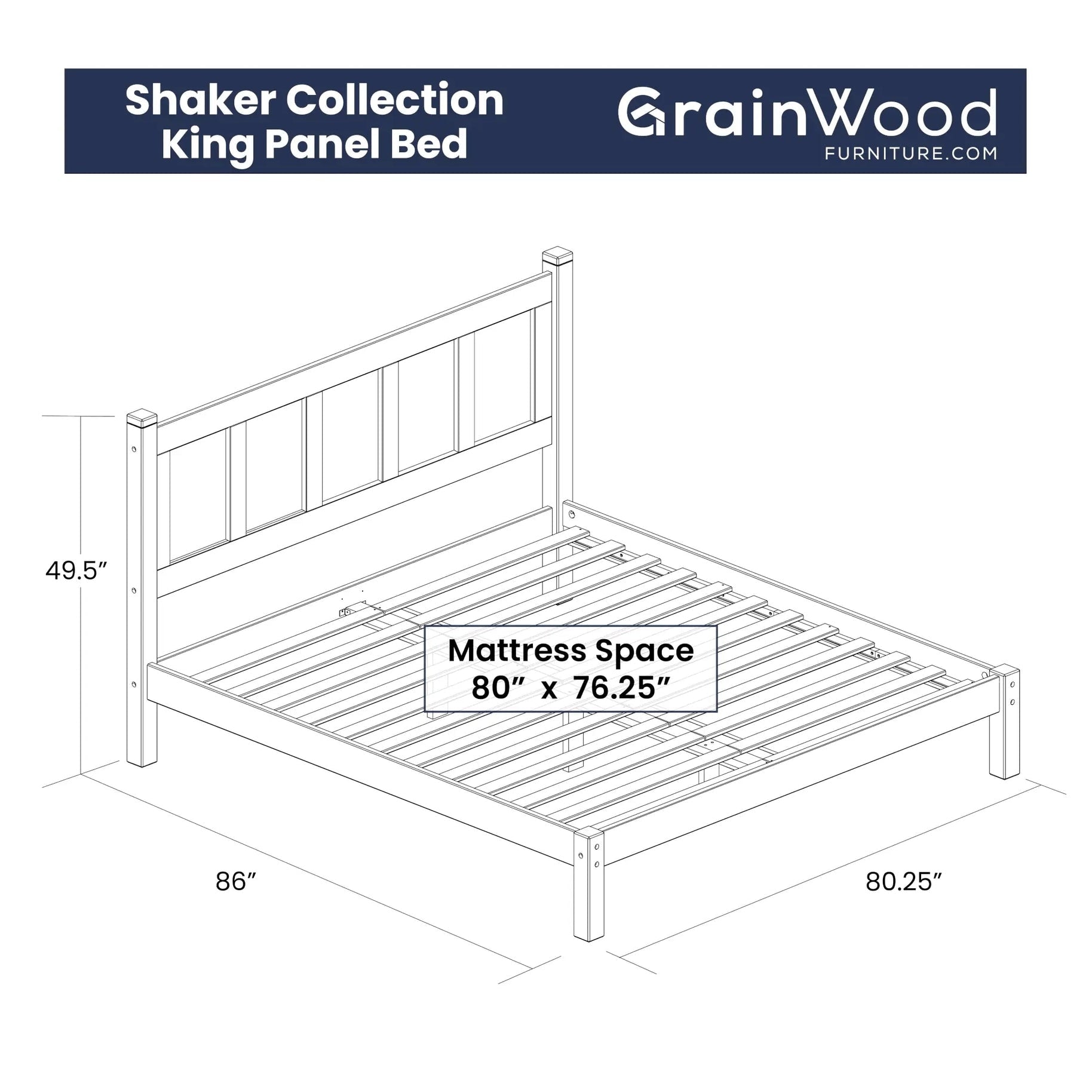 Lit plateforme en bois massif de style shaker avec meubles en bois de grain