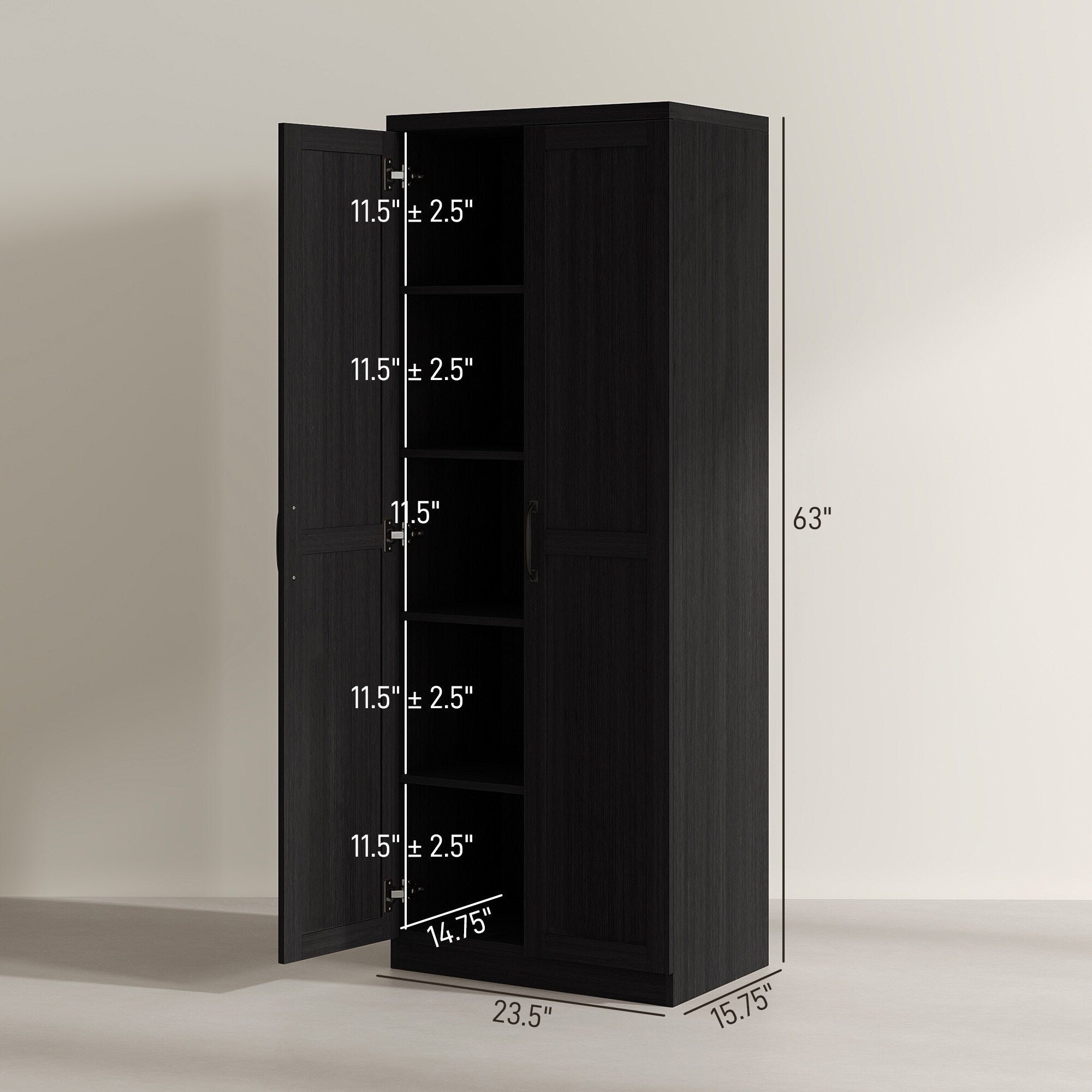 HOMCOM 63 Garde-manger de cuisine 2 portes, meuble de rangement indépendant avec étagères à 5 niveaux et 2 étagères réglables pour salle à manger
