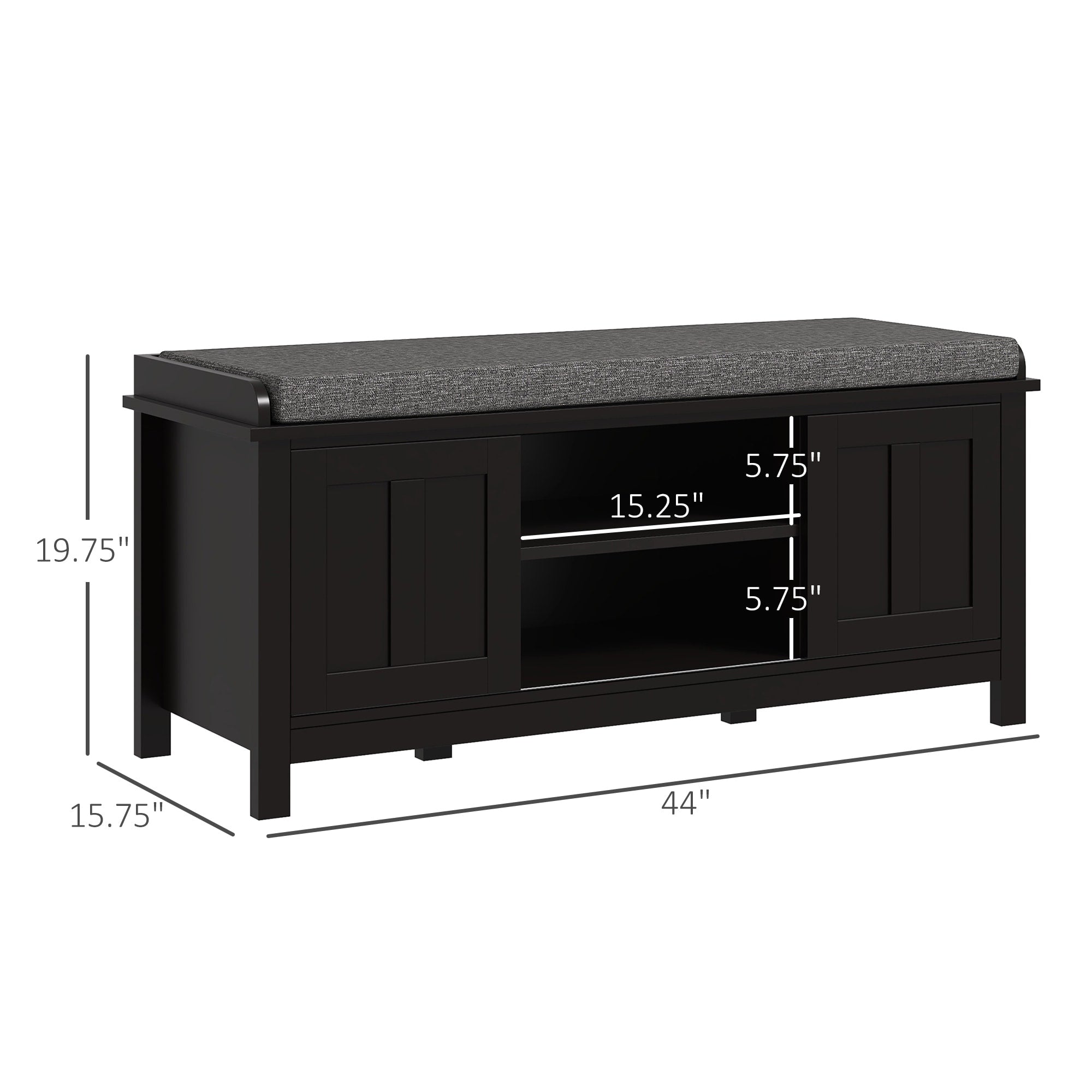 Banc à chaussures d'entrée HOMCOM avec rangement ottoman et étagères réglables, 6 compartiments et assise rembourrée, blanc/gris