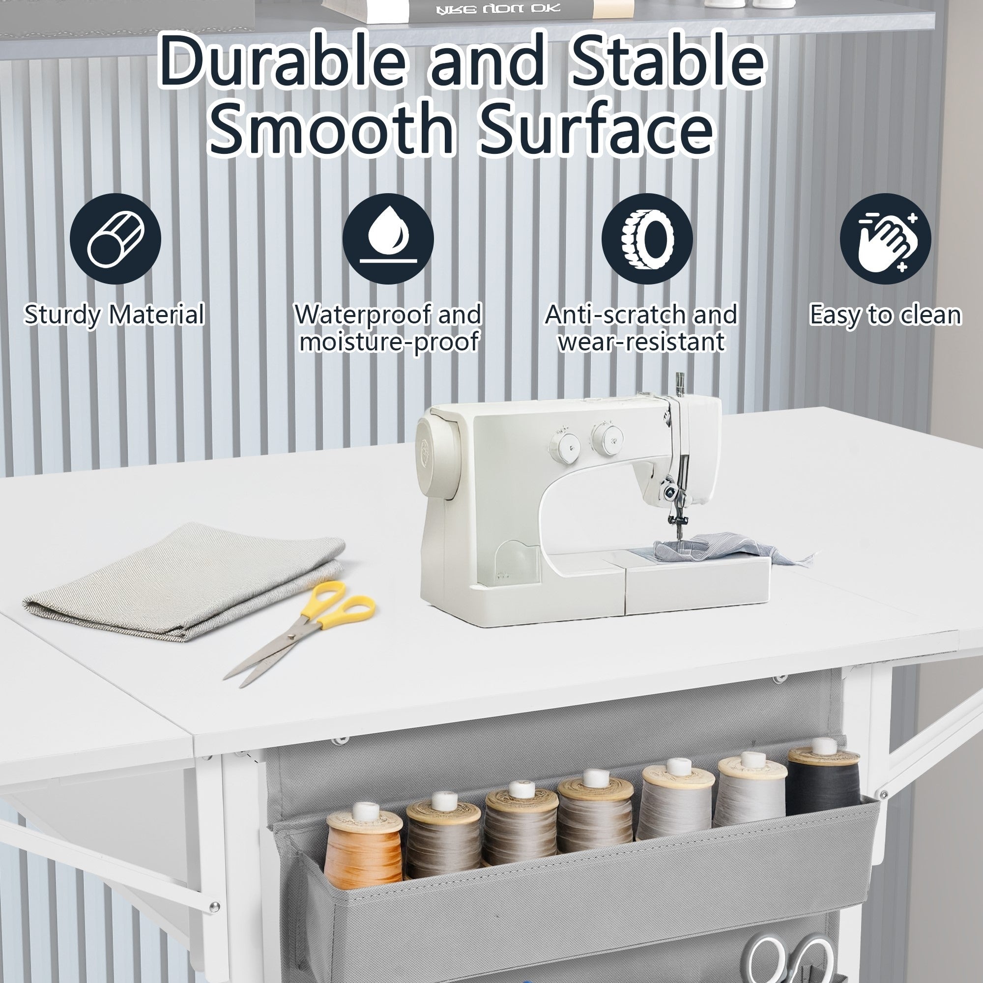 Table de bricolage réglable en hauteur avec étagères de rangement, table de découpe pliante mobile pour la maison, le bureau, la salle de couture et la salle d'artisanat