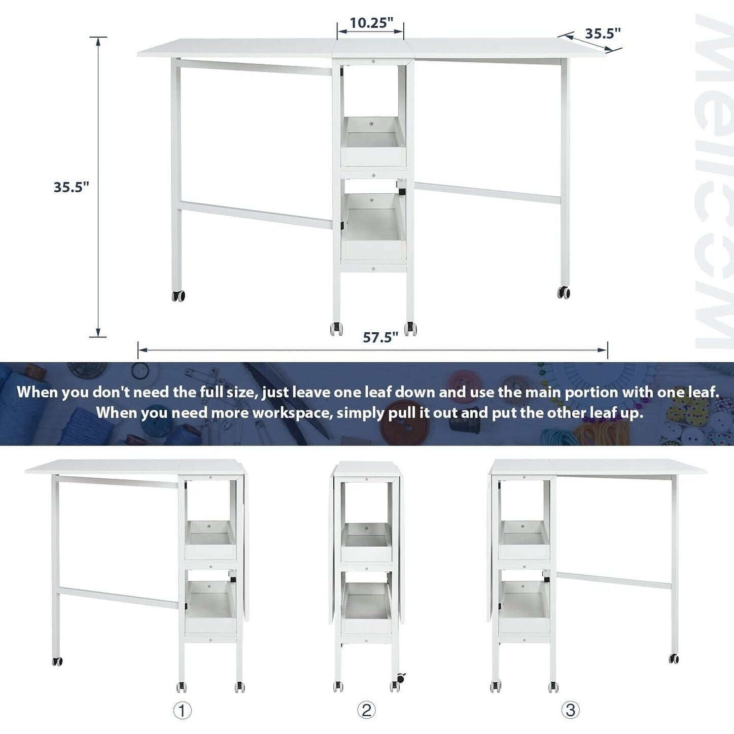 Table de bricolage réglable en hauteur avec étagères de rangement, table de découpe pliante mobile pour la maison, le bureau, la salle de couture et la salle d'artisanat