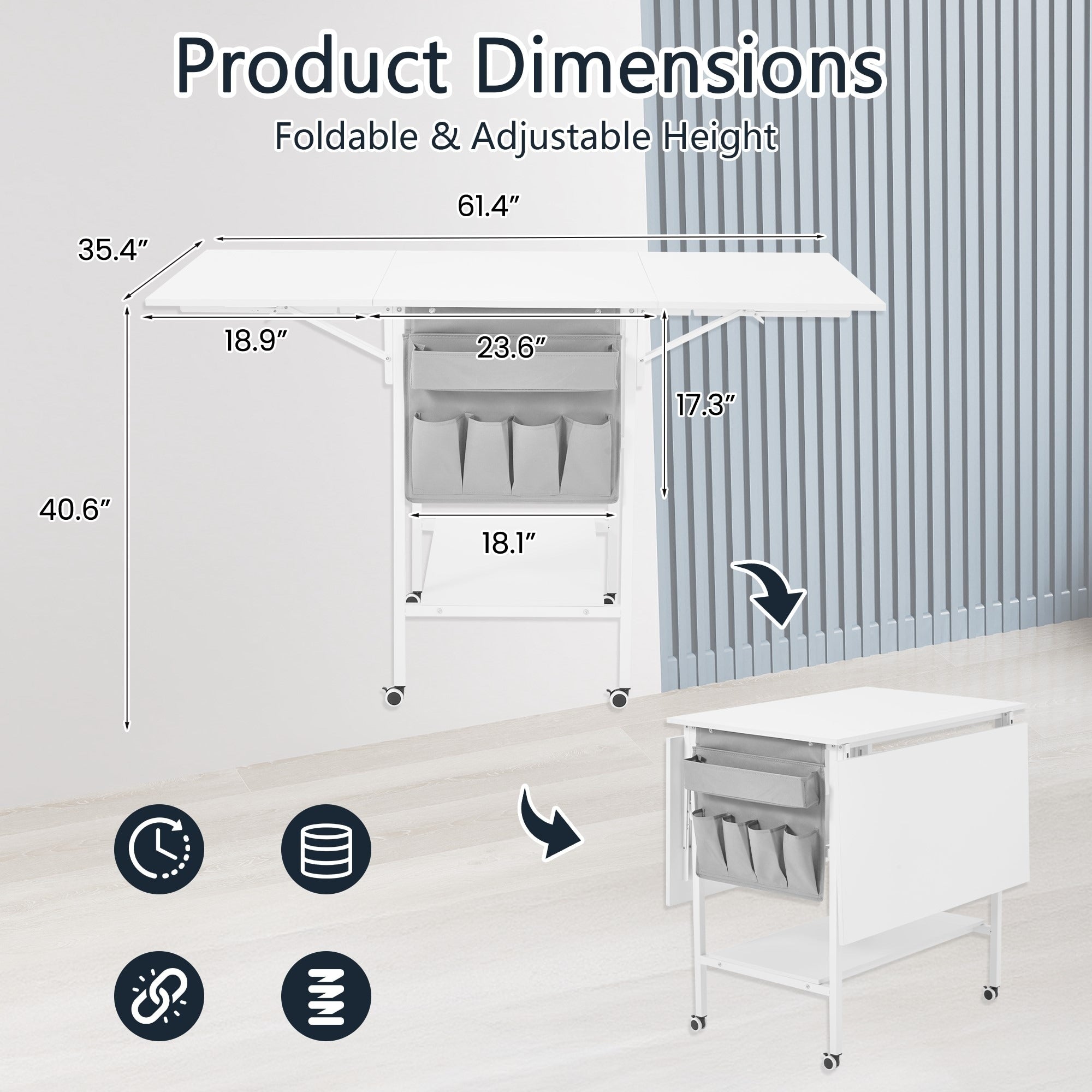 Table de bricolage réglable en hauteur avec étagères de rangement, table de découpe pliante mobile pour la maison, le bureau, la salle de couture et la salle d'artisanat