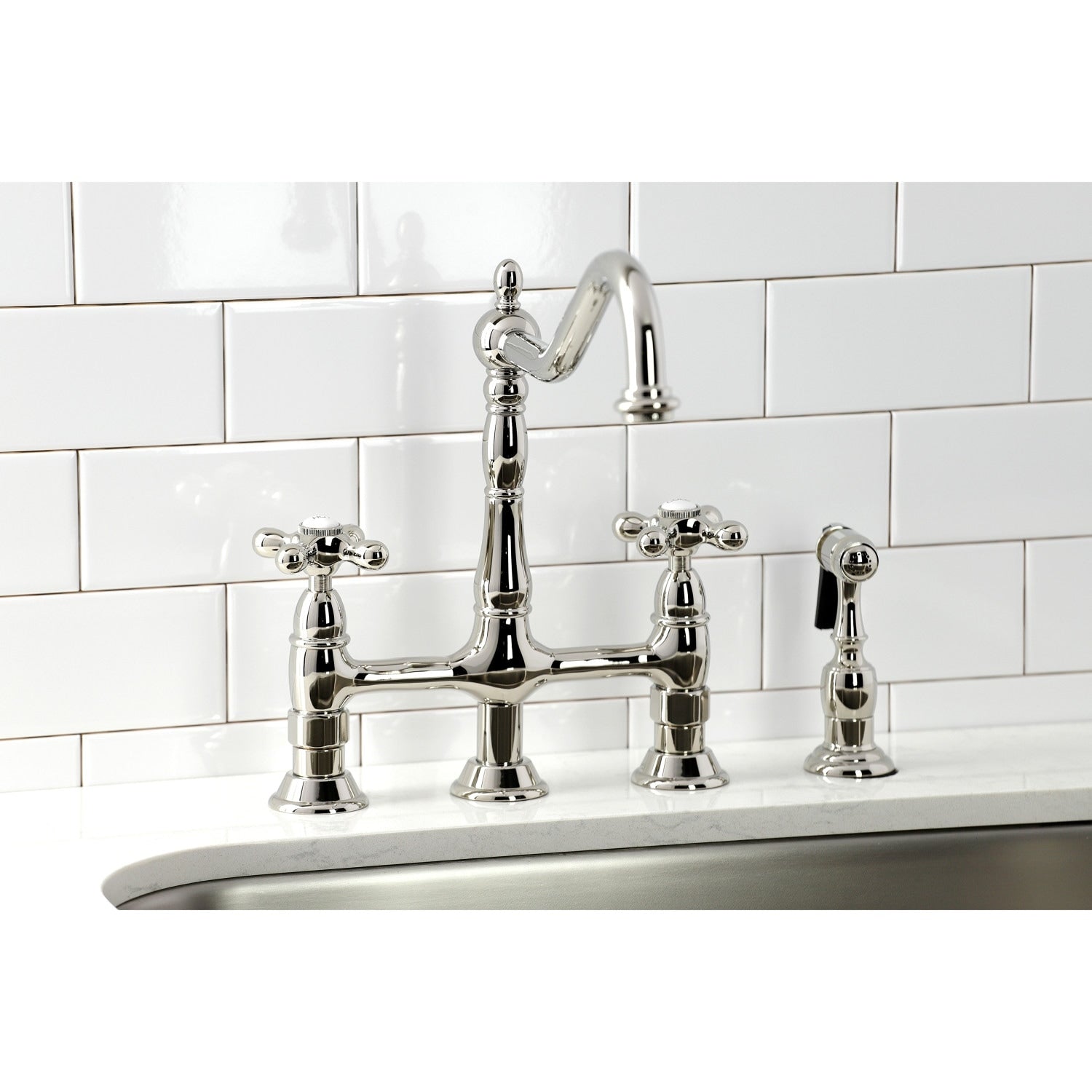 Robinet de cuisine Heritage Bridge avec douchette en laiton