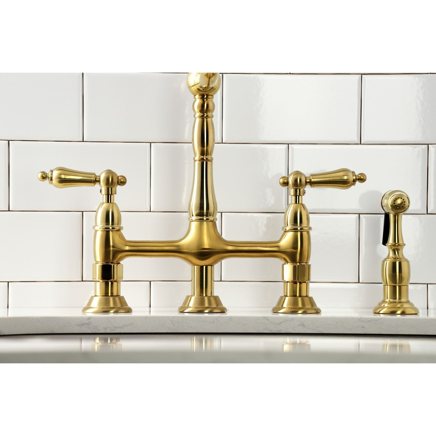 Robinet de cuisine Heritage Bridge avec douchette en laiton
