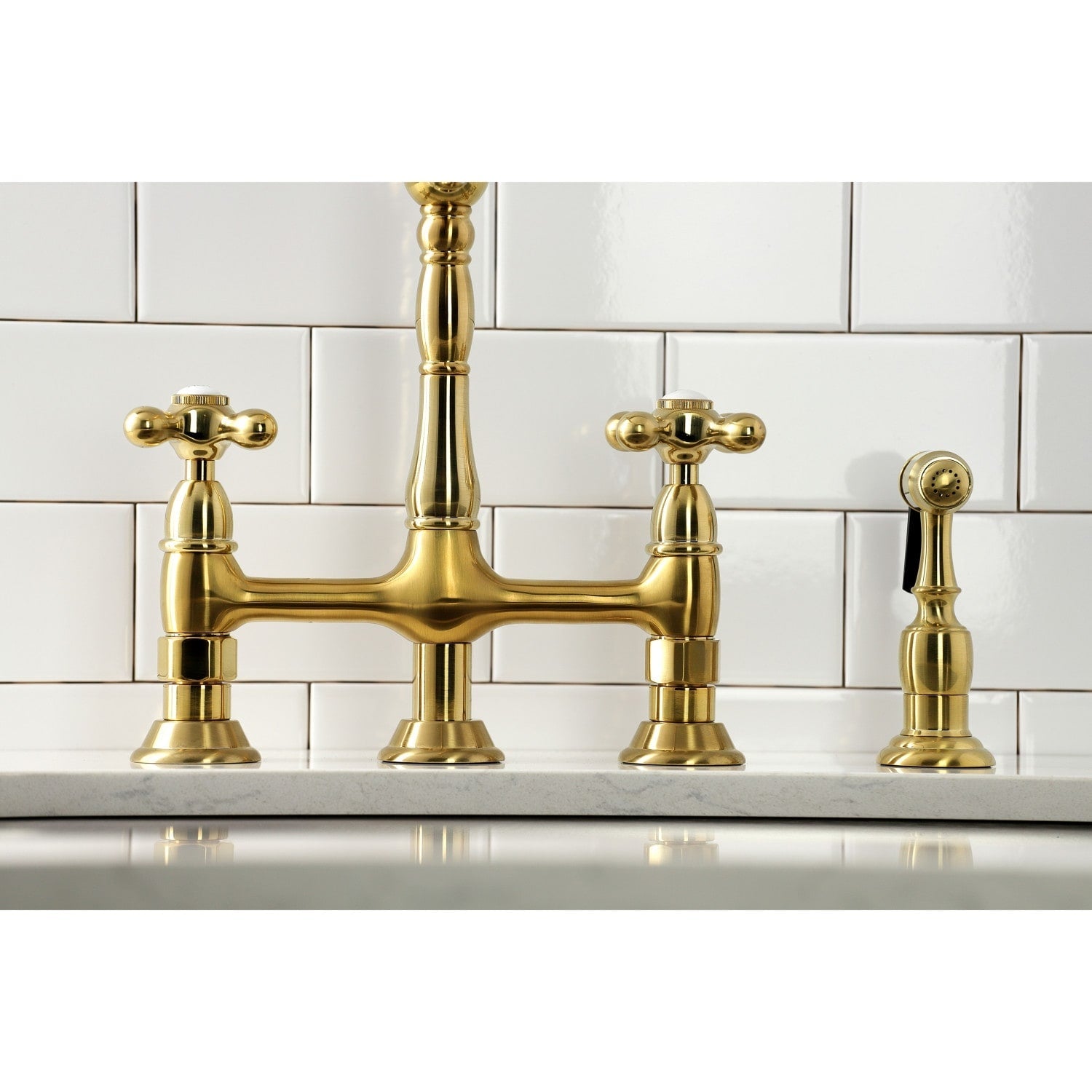 Robinet de cuisine Heritage Bridge avec douchette en laiton