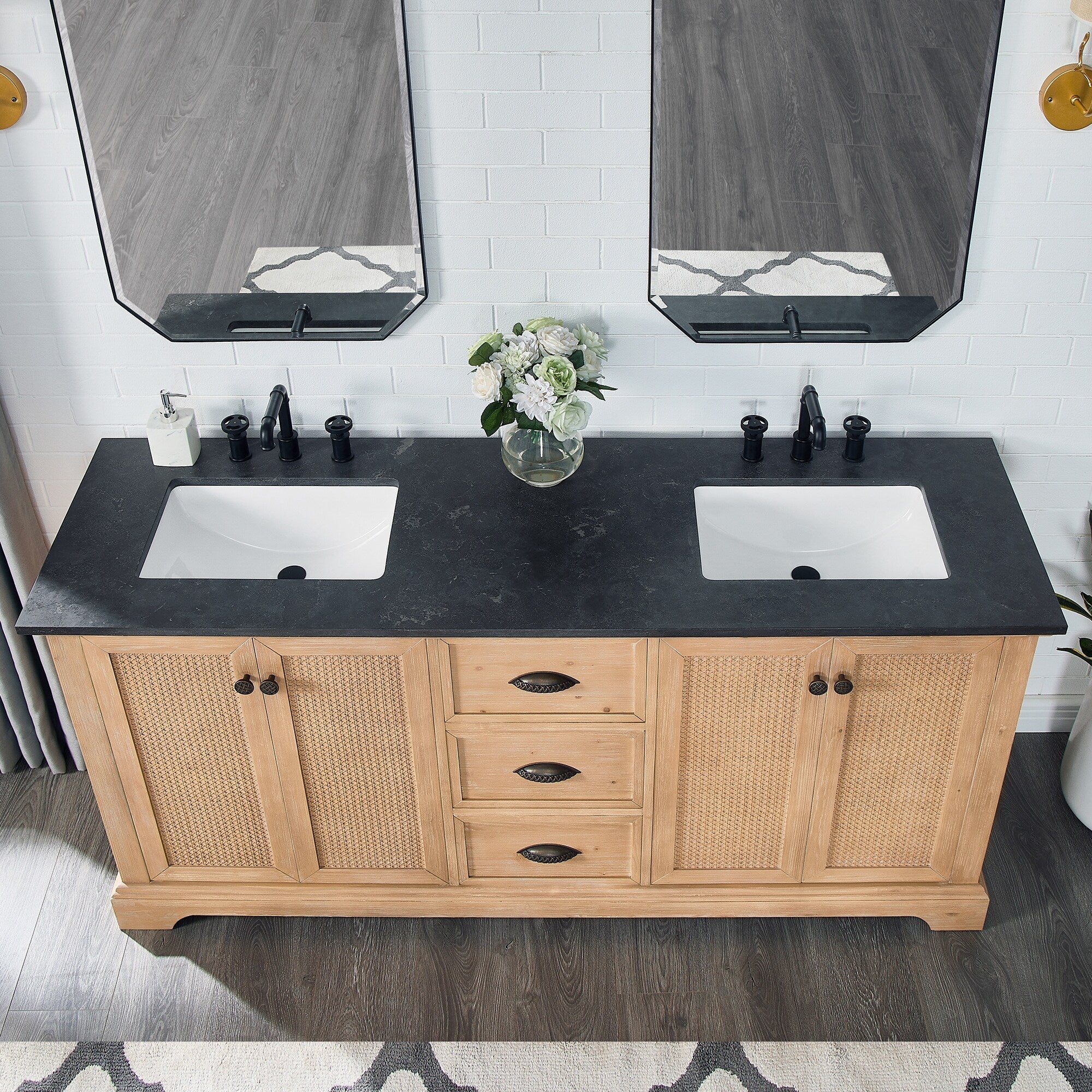 Meuble-lavabo Hervas avec plateau en marbre naturel sans miroir