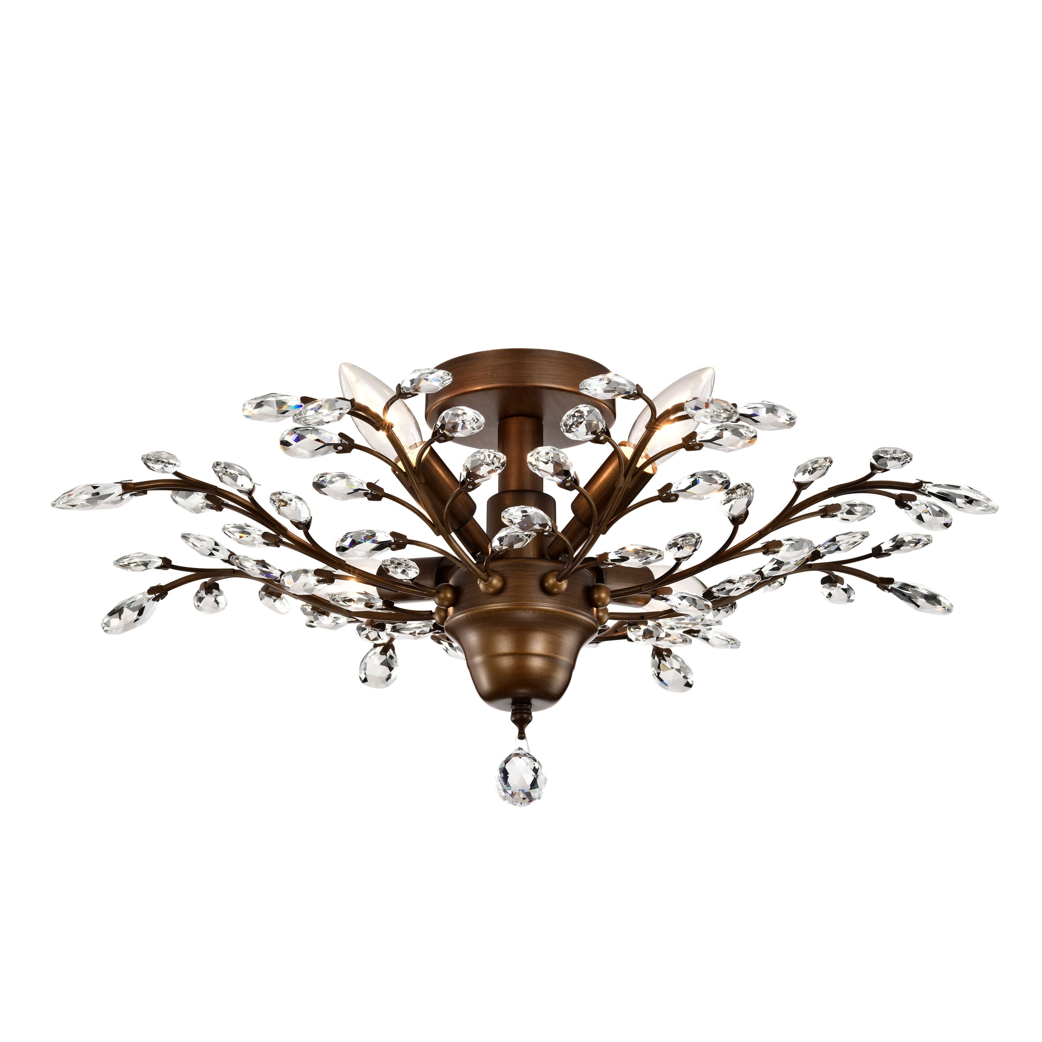 Plafonnier à 4 lumières en cristal avec feuilles de houx