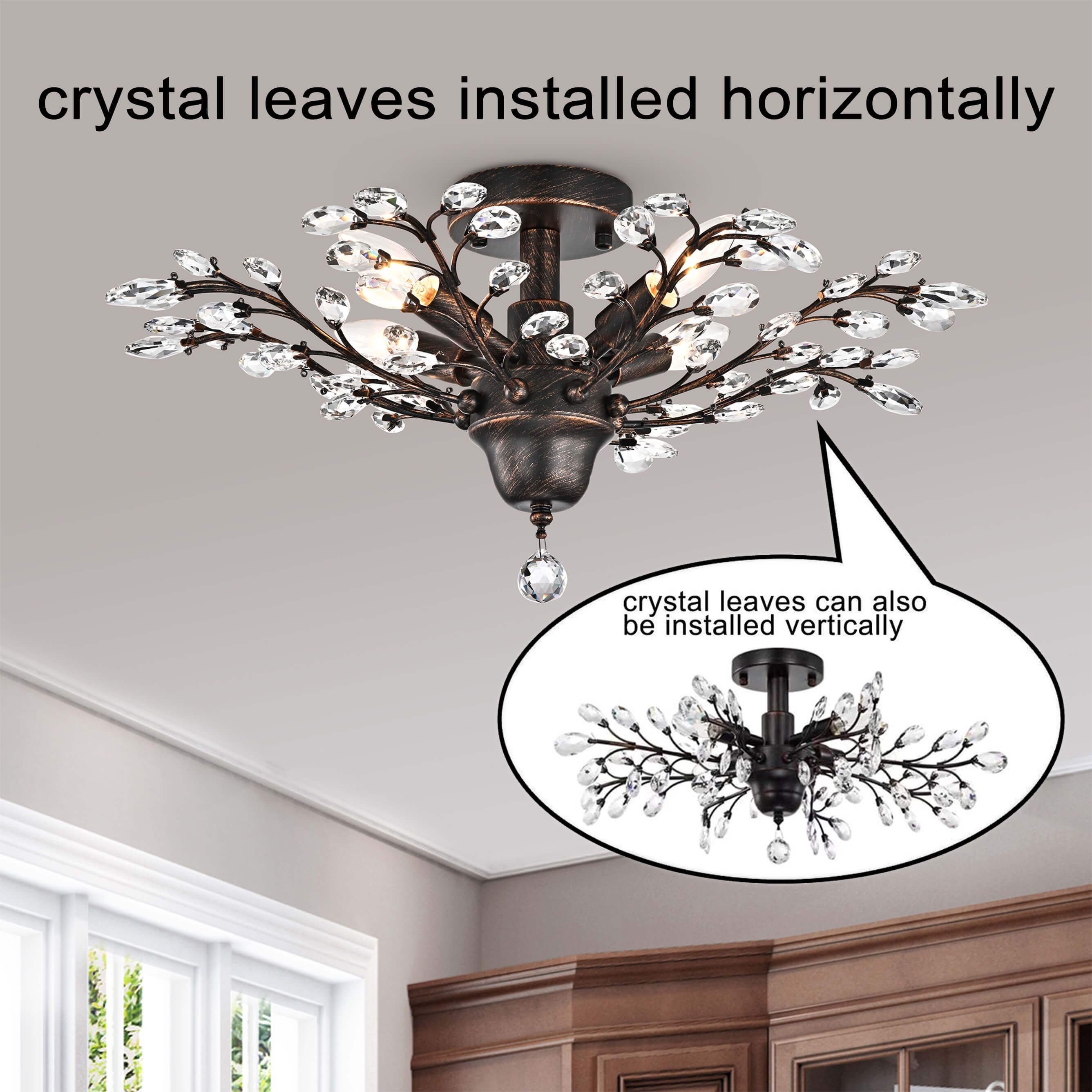 Plafonnier à 4 lumières en cristal avec feuilles de houx