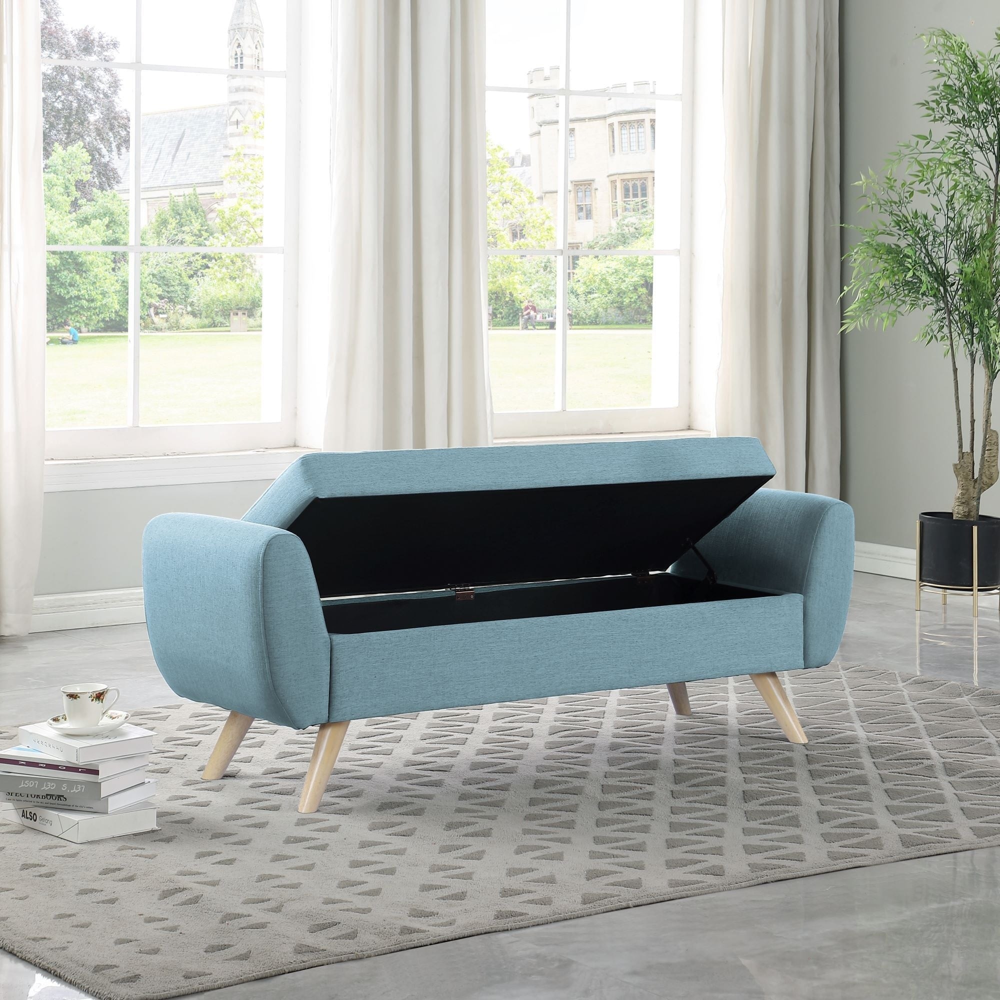 Banc de rangement moderne en sherpa avec pieds en bois HomePop