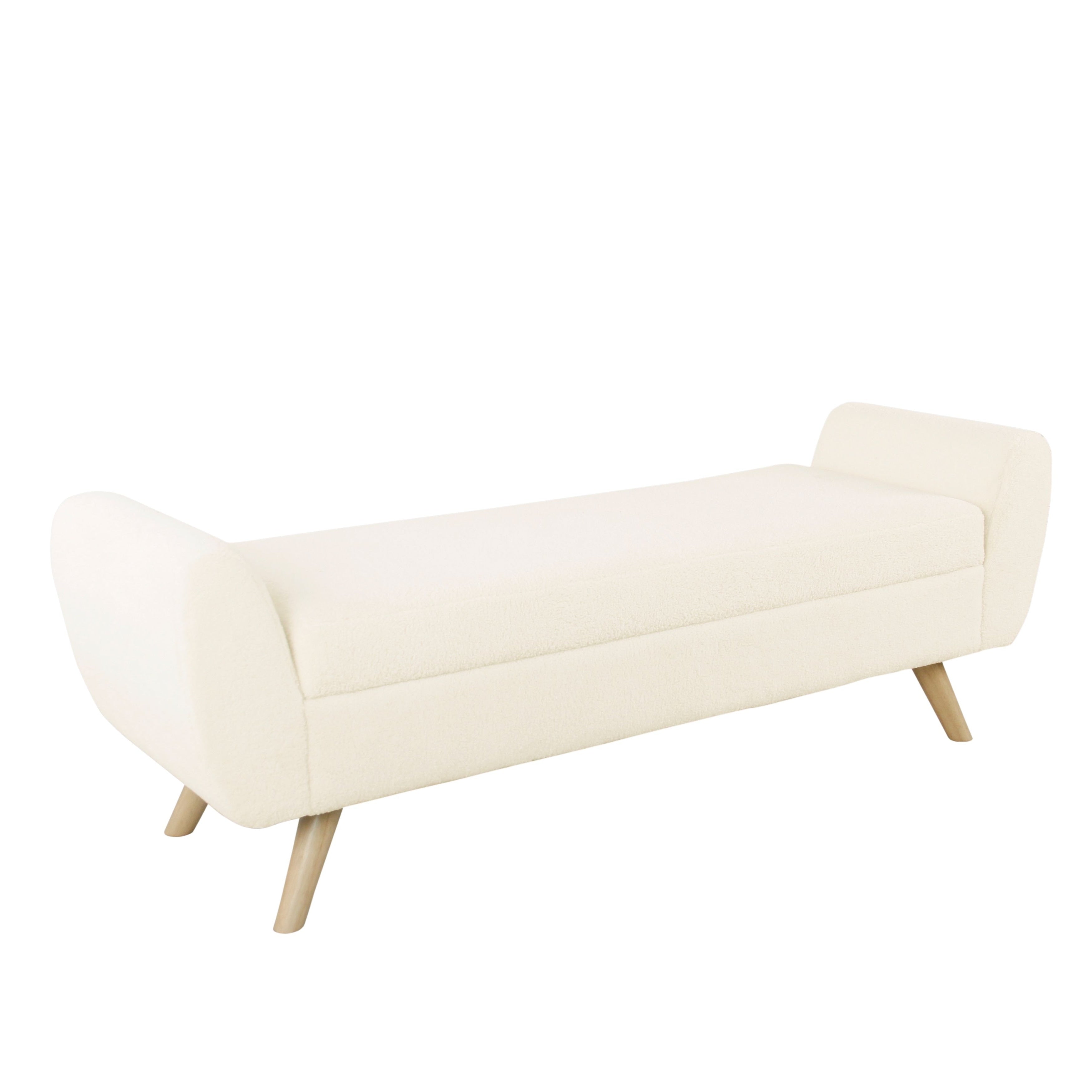 Banc de rangement moderne en sherpa avec pieds en bois HomePop