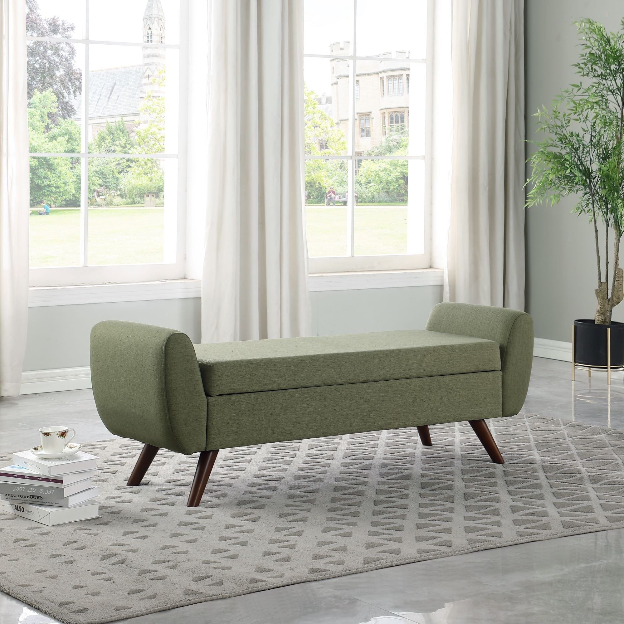 Banc de rangement moderne en sherpa avec pieds en bois HomePop