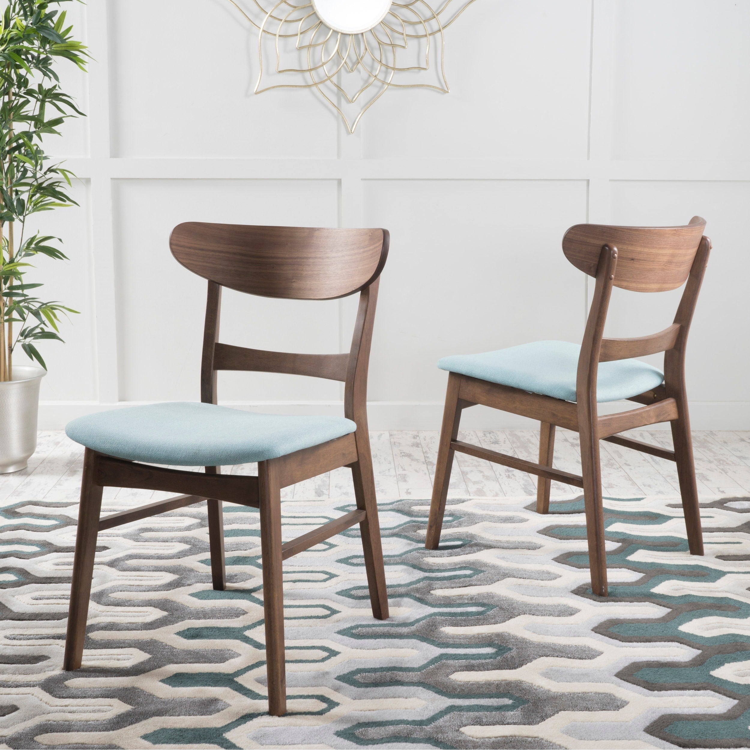 Chaise de salle à manger Abrielle en bois d'hévéa rembourrée de style milieu de siècle (lot de 2) par Christopher Knight Home