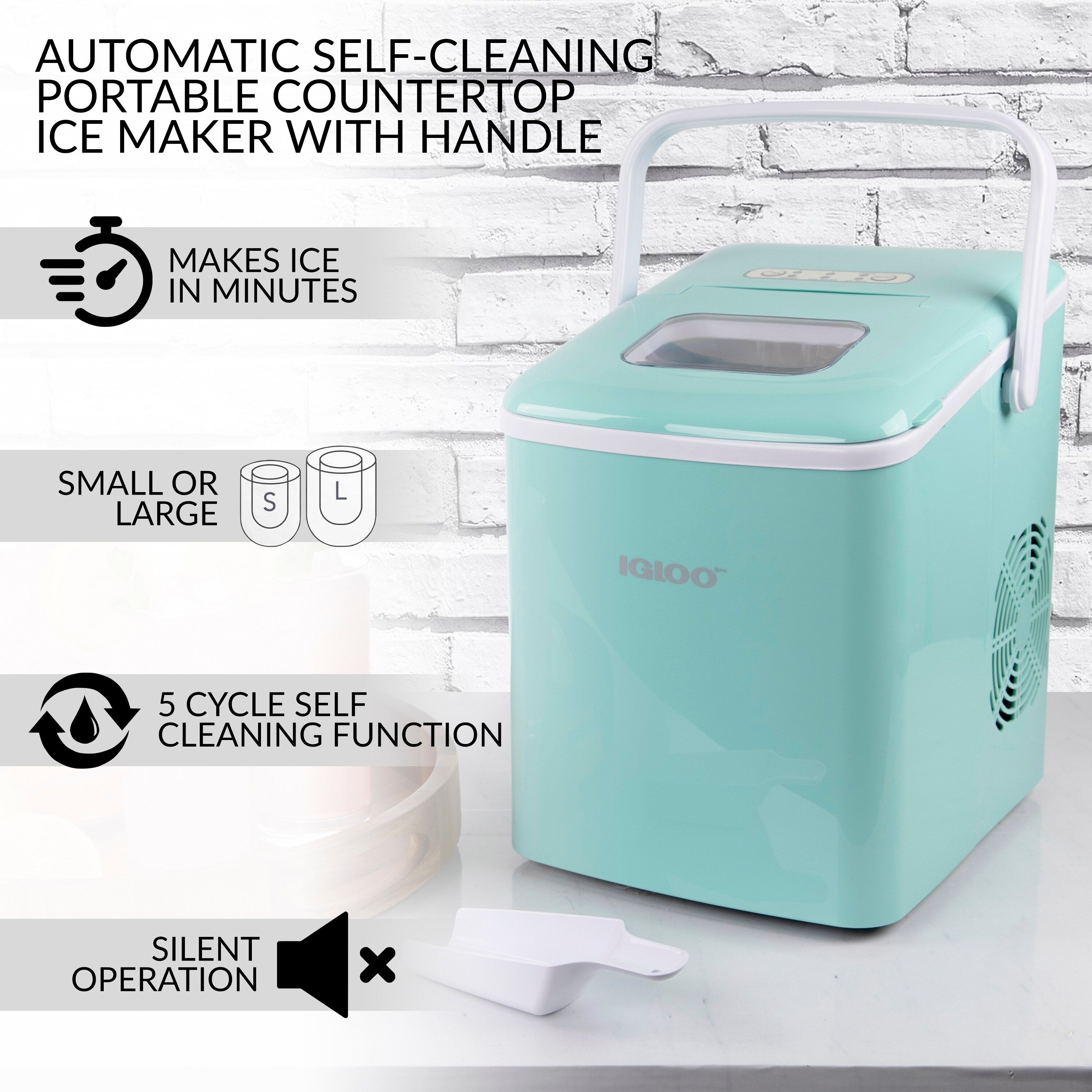 Machine à glaçons portative autonettoyante et automatique Igloo de 11,8 kg avec poignée, couleur aqua