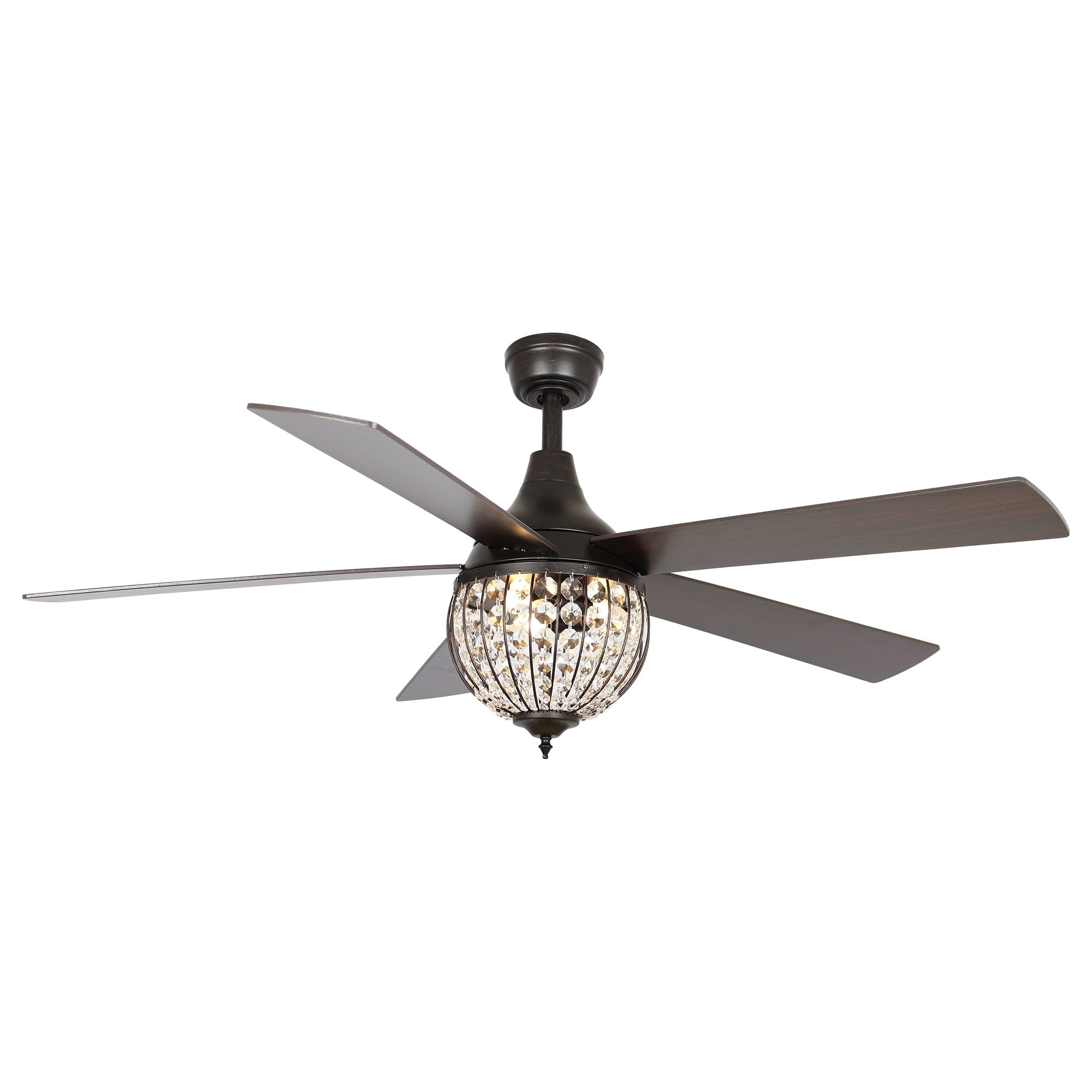 Ventilateur de plafond industriel en bois noir à 5 pales et cristal avec télécommande
