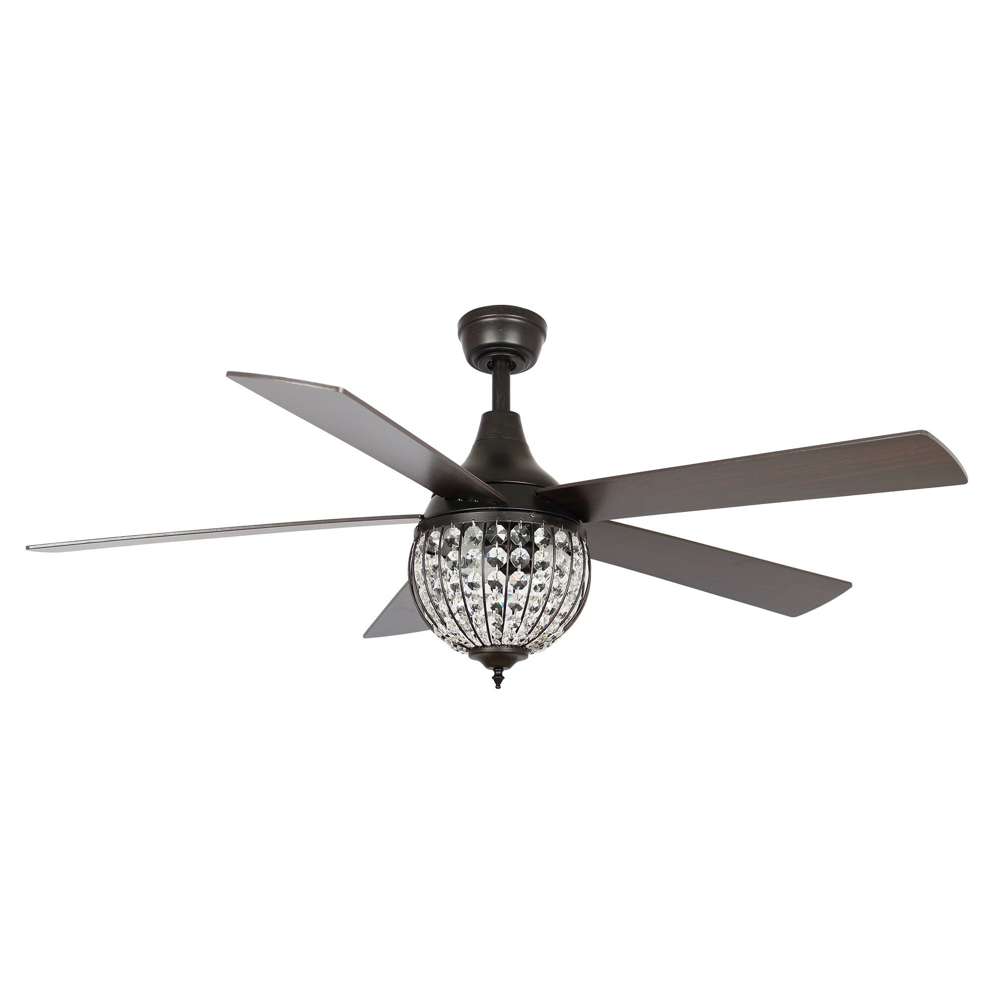 Ventilateur de plafond industriel en bois noir à 5 pales et cristal avec télécommande