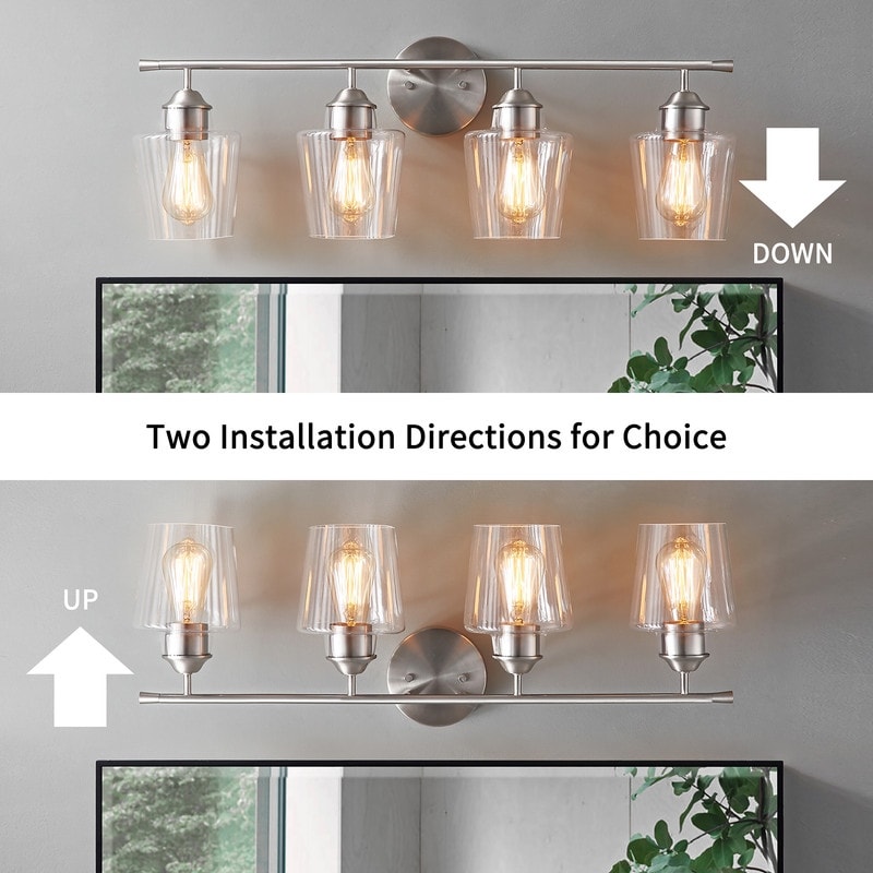 KAWOTI Lampe de salle de bain en métal à 4 lumières et abat-jour en verre à intensité variable