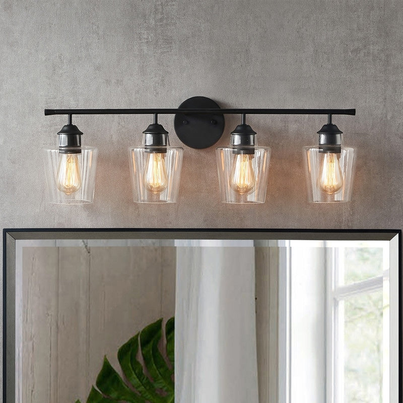 KAWOTI Lampe de salle de bain en métal à 4 lumières et abat-jour en verre à intensité variable