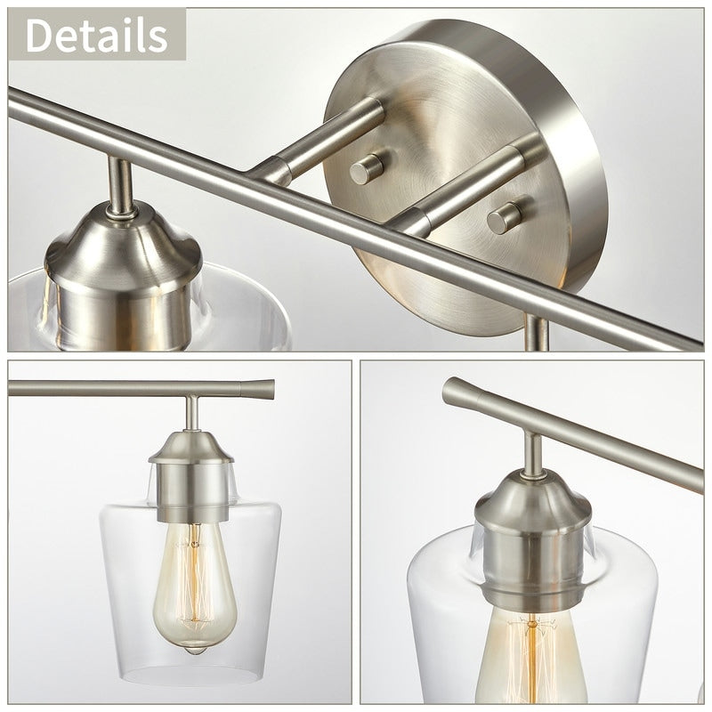 KAWOTI Lampe de salle de bain en métal à 4 lumières et abat-jour en verre à intensité variable