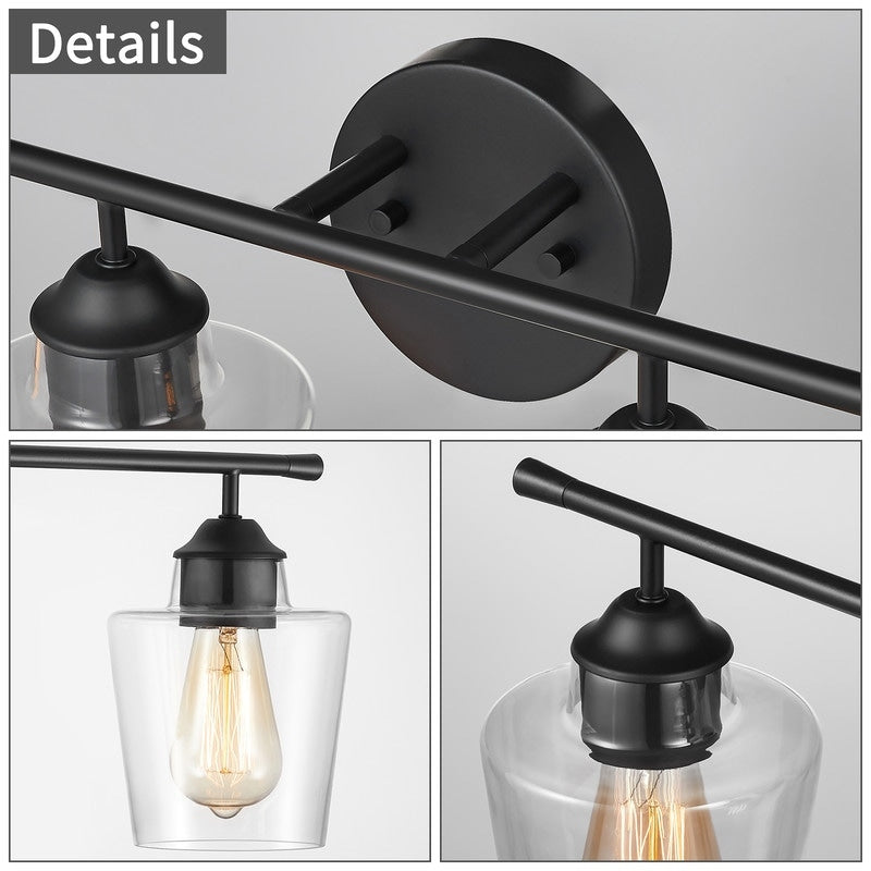 KAWOTI Lampe de salle de bain en métal à 4 lumières et abat-jour en verre à intensité variable