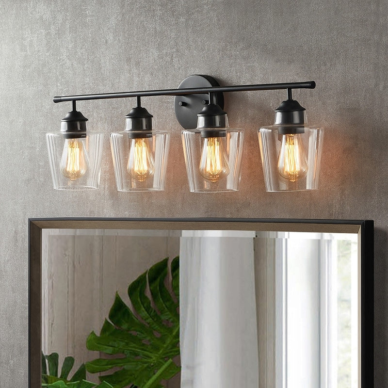 KAWOTI Lampe de salle de bain en métal à 4 lumières et abat-jour en verre à intensité variable