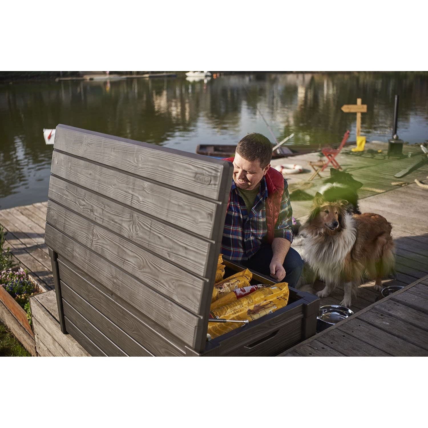 Banc de rangement Keter Brightwood en résine résistante aux intempéries, 120 gal, marron - 40