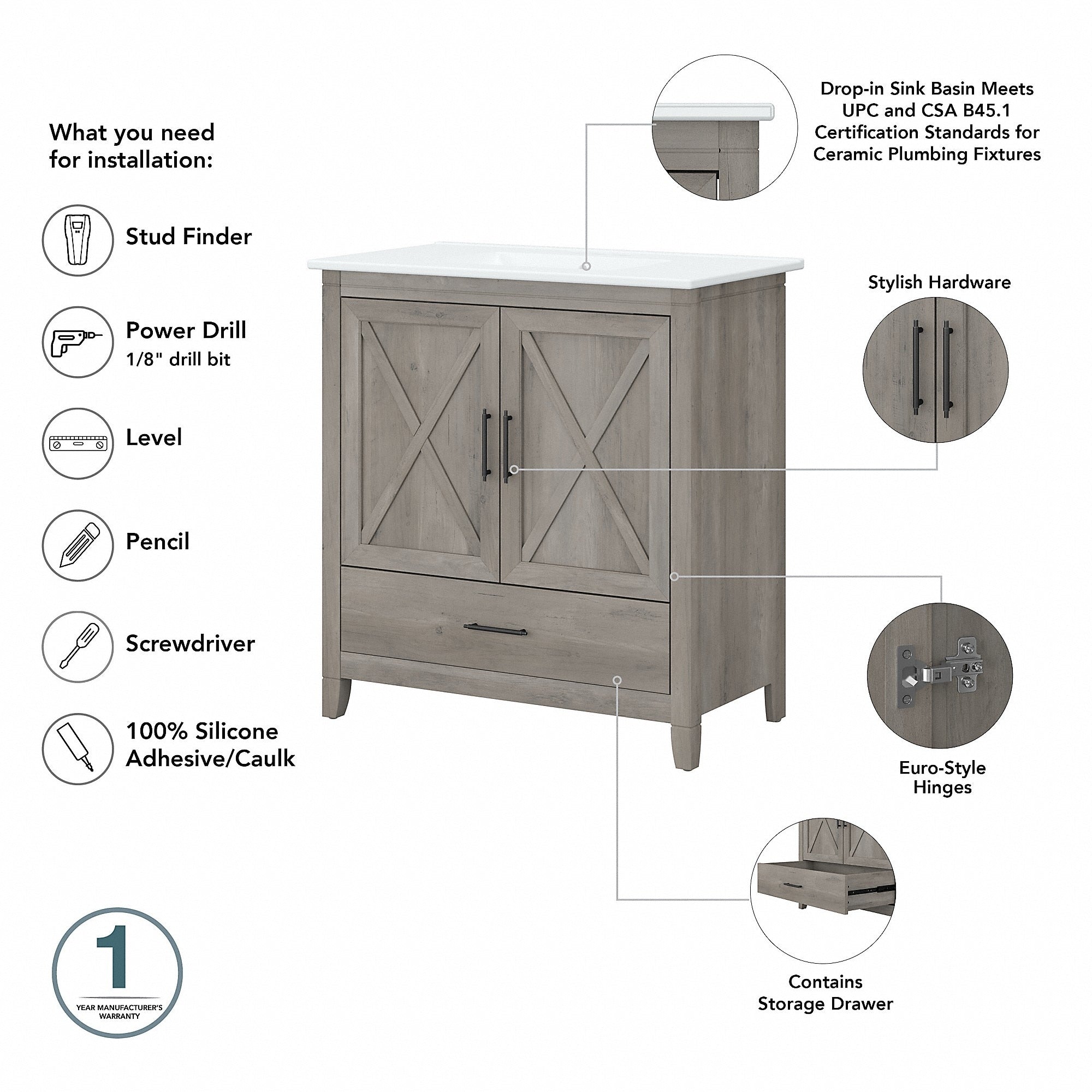Meuble-lavabo Key West 32 W avec lavabo par Bush Furniture