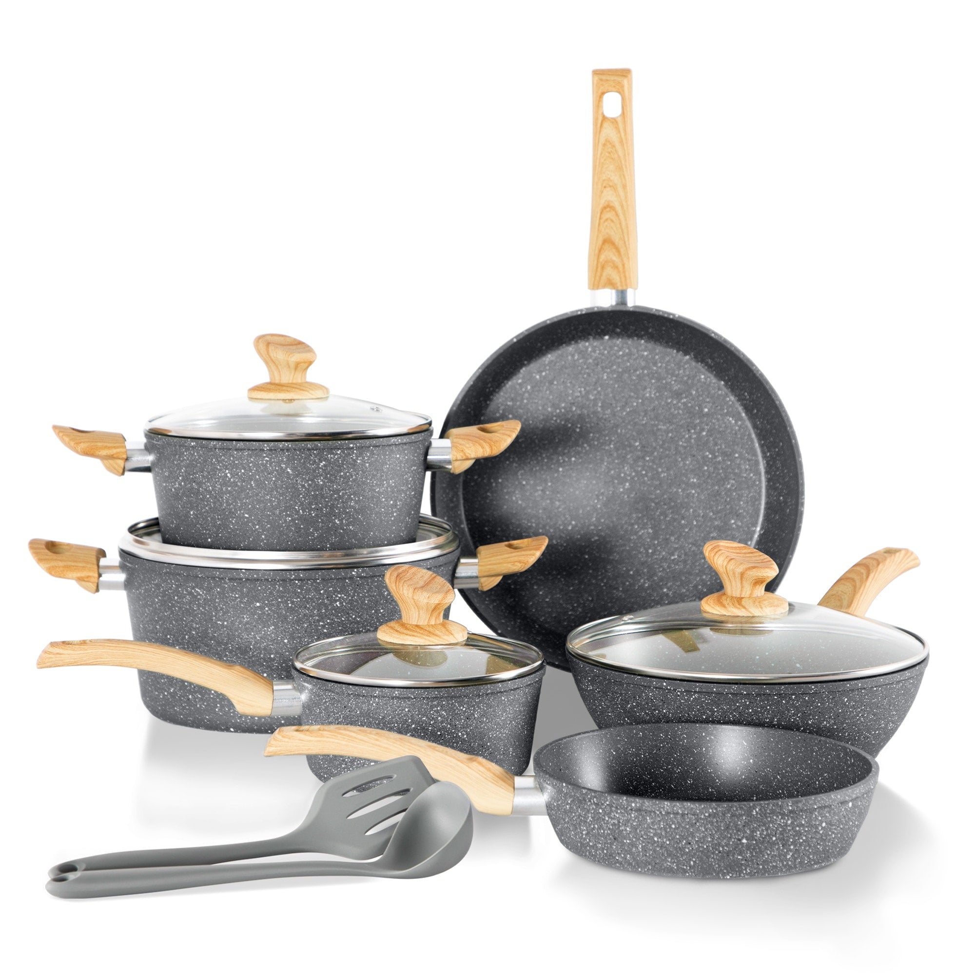 Batterie de cuisine antiadhésive, ensemble de 12 casseroles et poêles en granit