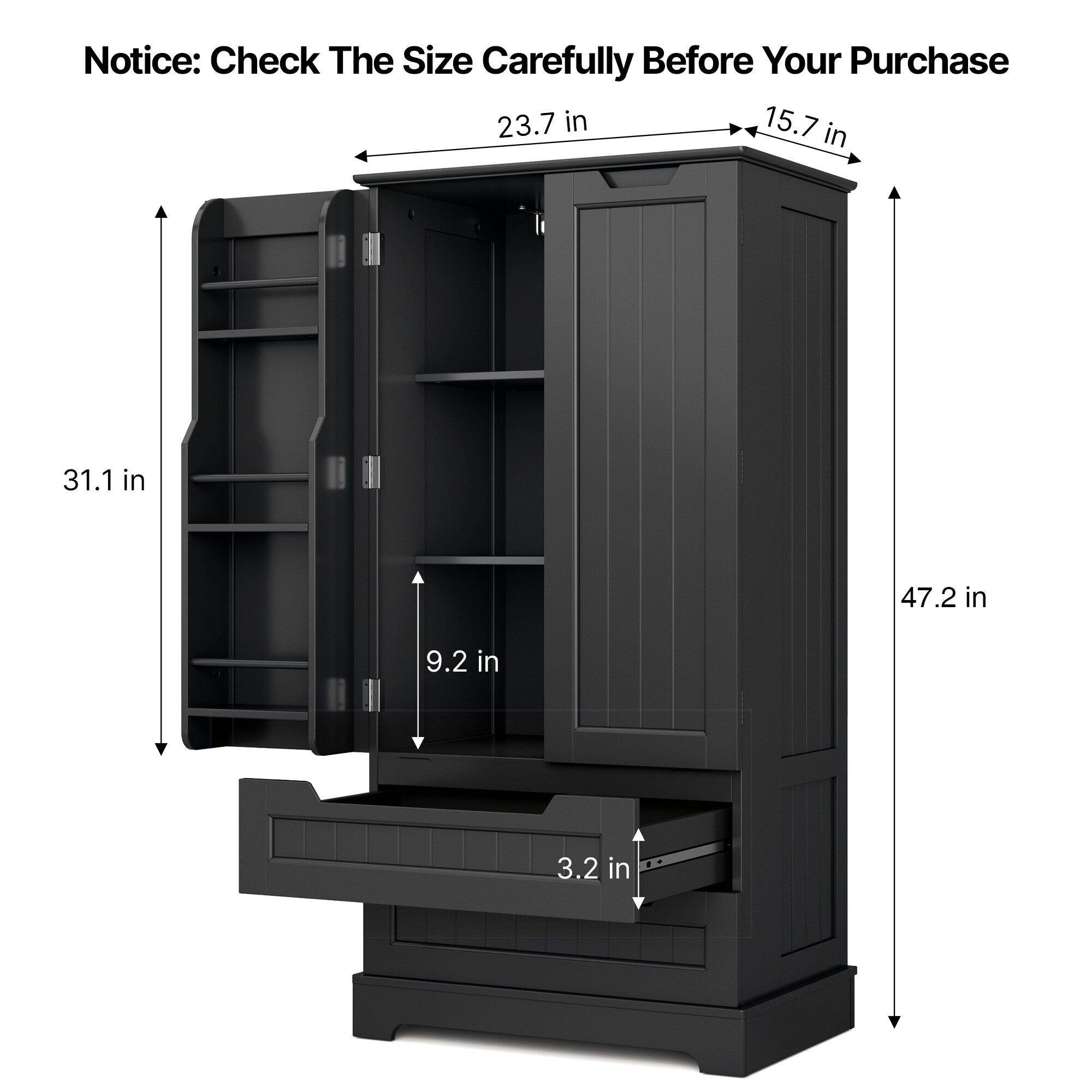 Armoire de rangement pour cuisine, armoire de rangement pour salle de bain indépendante avec 2 portes et tiroirs