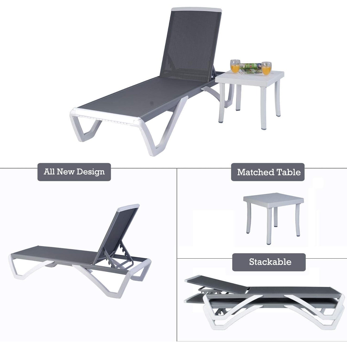 Chaise longue inclinable et réglable Kozyard Alan, pieds entièrement plats en aluminium et résine polypropylène