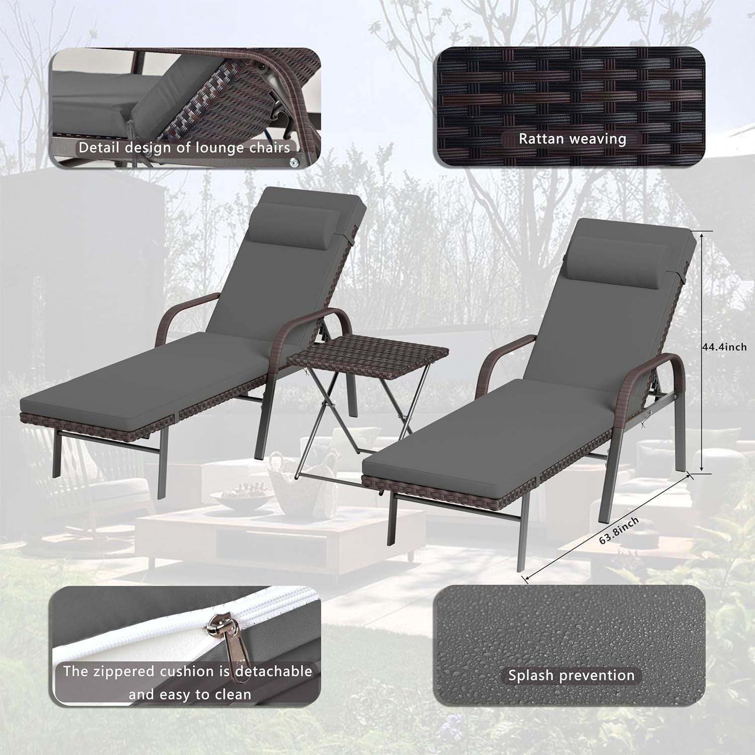 Ensemble de chaises longues d'extérieur 3 pièces Kullavik