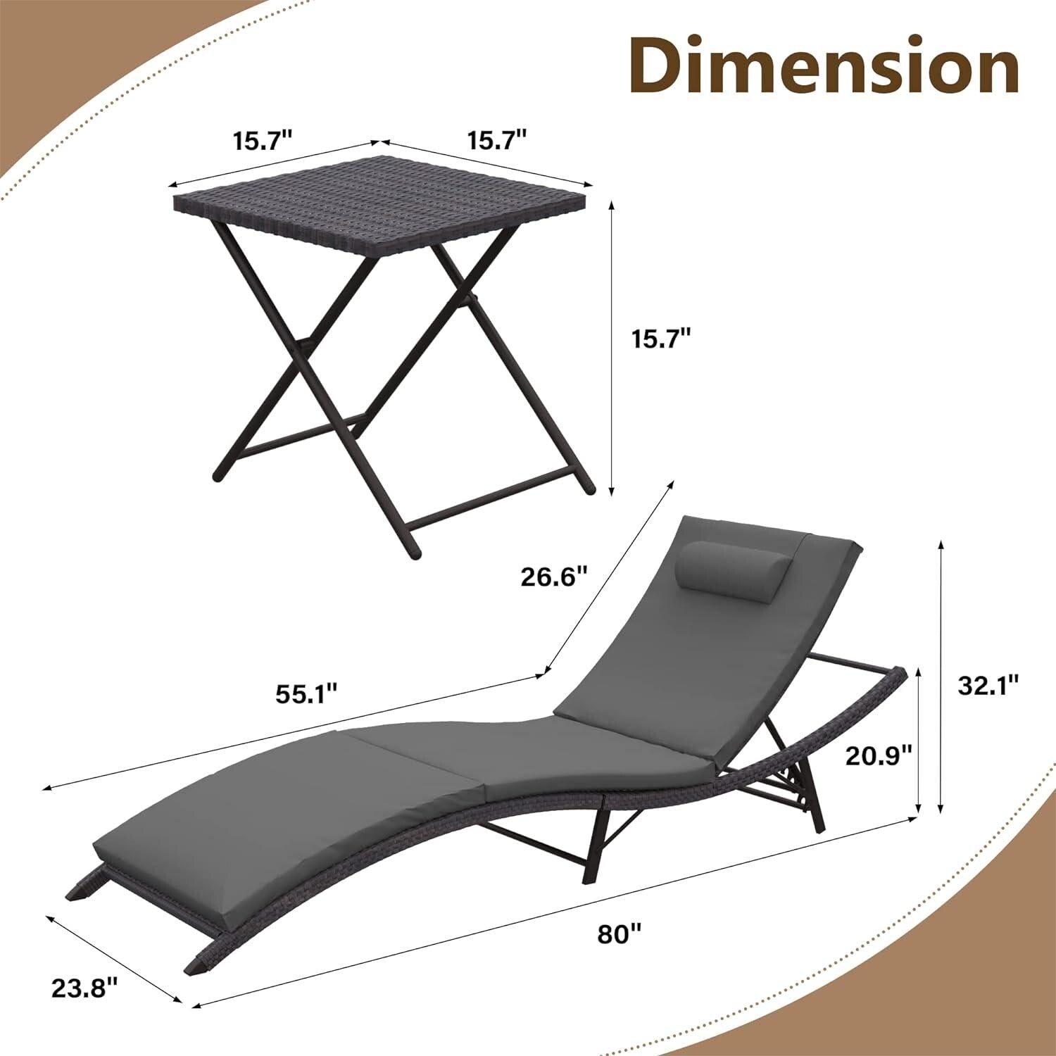 Ensemble de chaises longues d'extérieur 3 pièces Kullavik