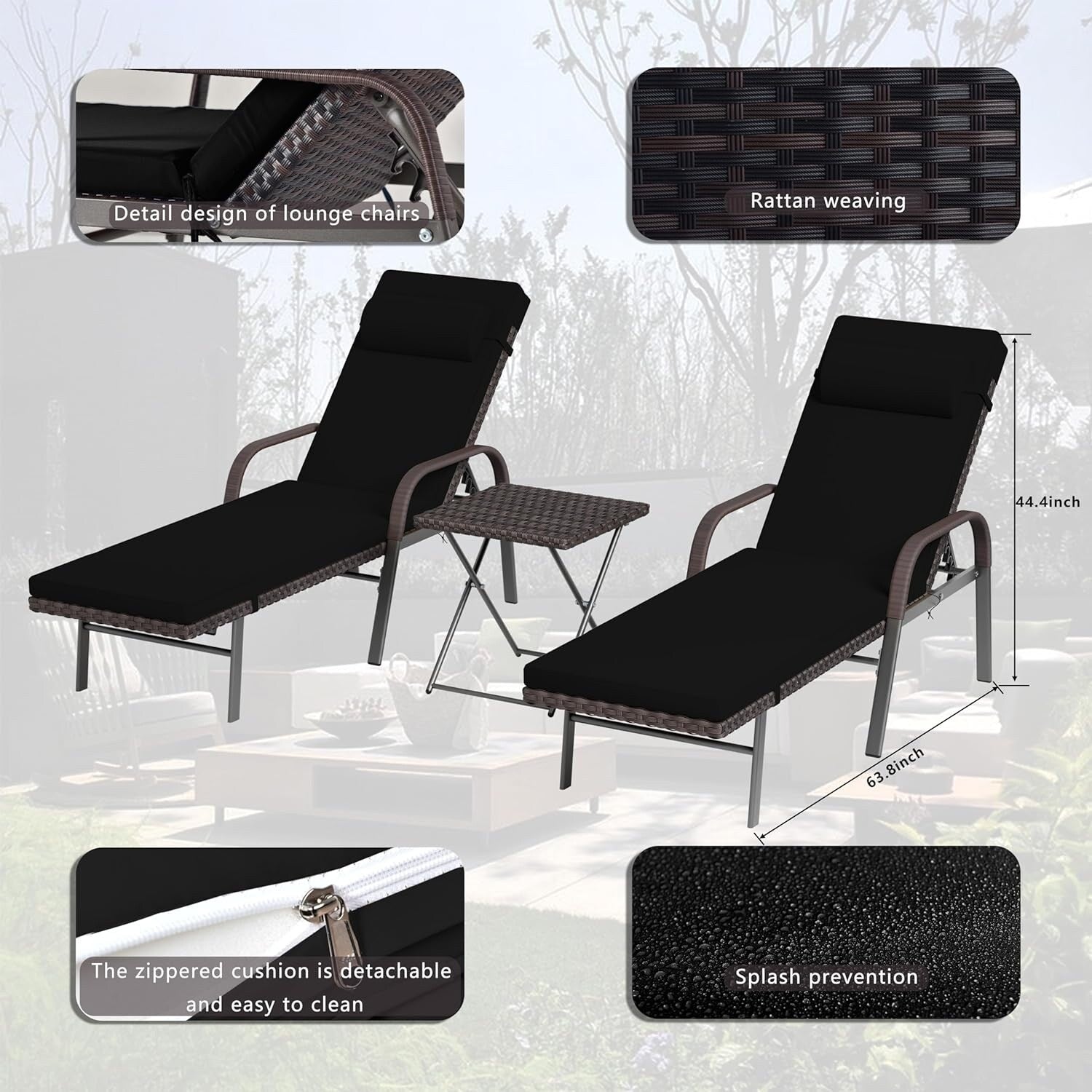 Ensemble de chaises longues d'extérieur 3 pièces Kullavik