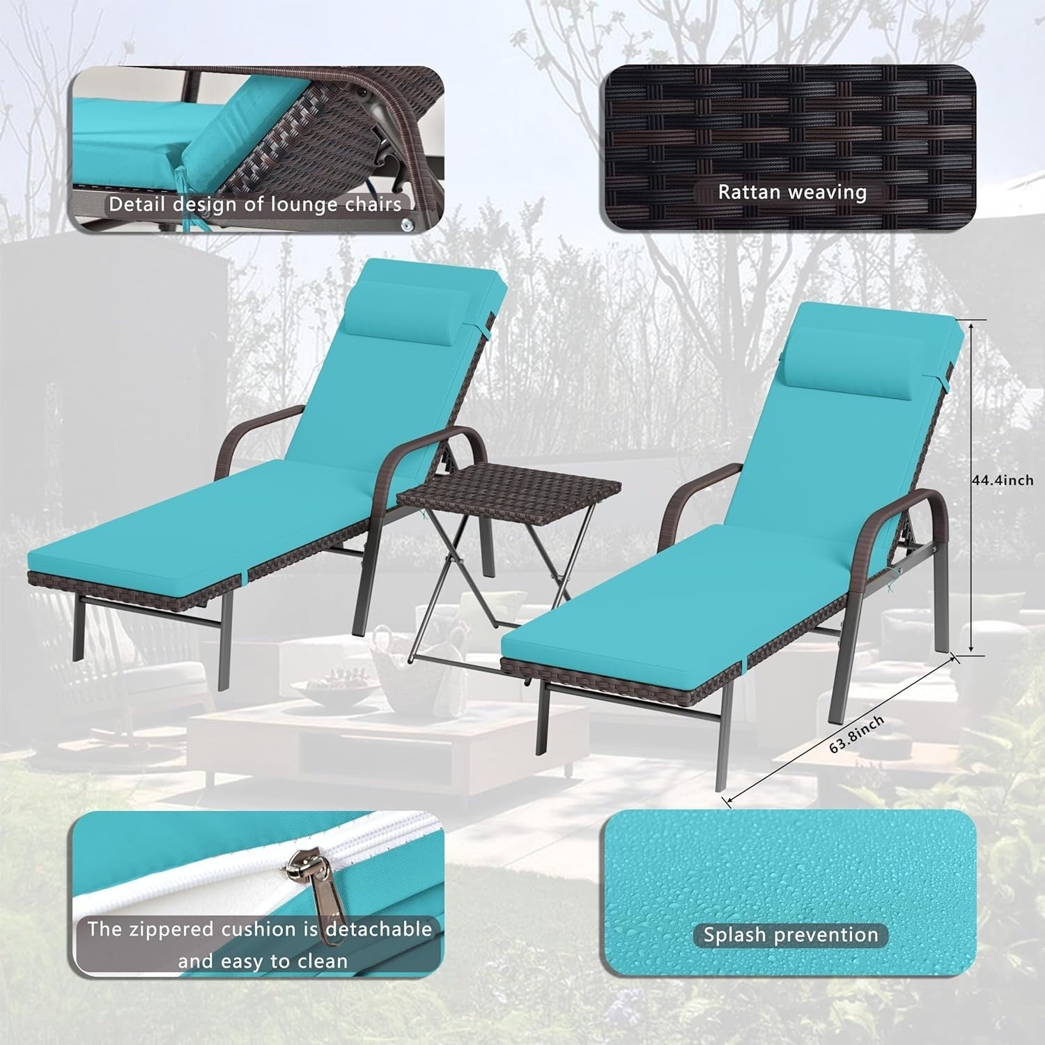 Ensemble de chaises longues d'extérieur 3 pièces Kullavik