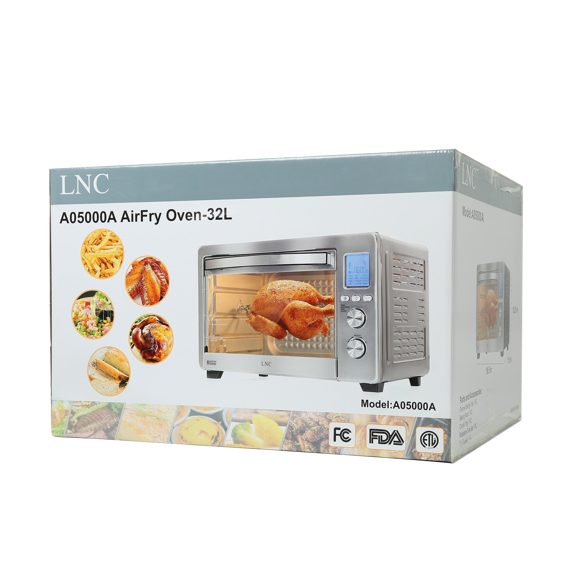 Four grille-pain de comptoir LNC 12 en 1 de grande capacité (34 pintes), convection, rôtissoire et friteuse à air - 19,5 L x 15 l x 12,5 H