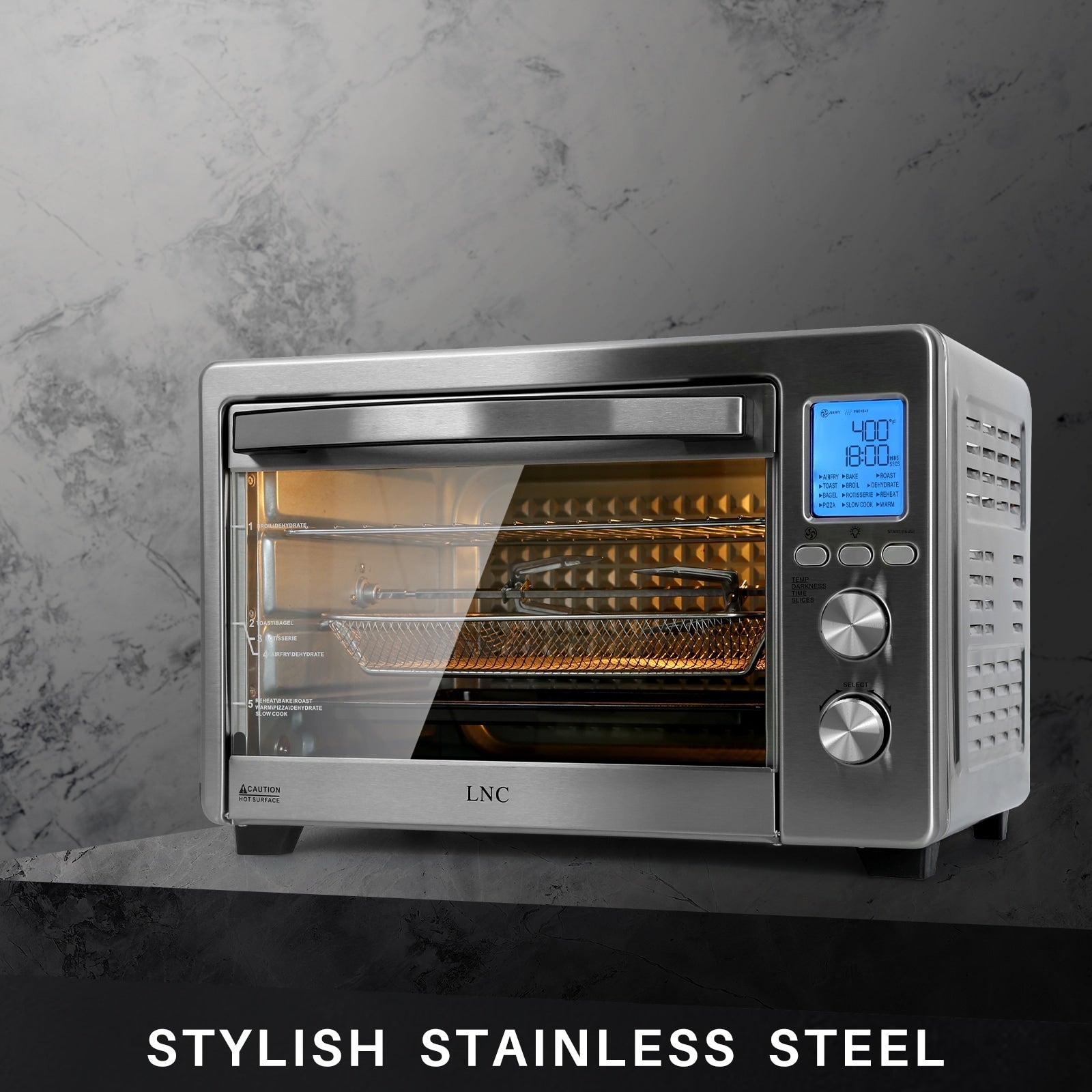 Four grille-pain de comptoir LNC 12 en 1 de grande capacité (34 pintes), convection, rôtissoire et friteuse à air - 19,5 L x 15 l x 12,5 H