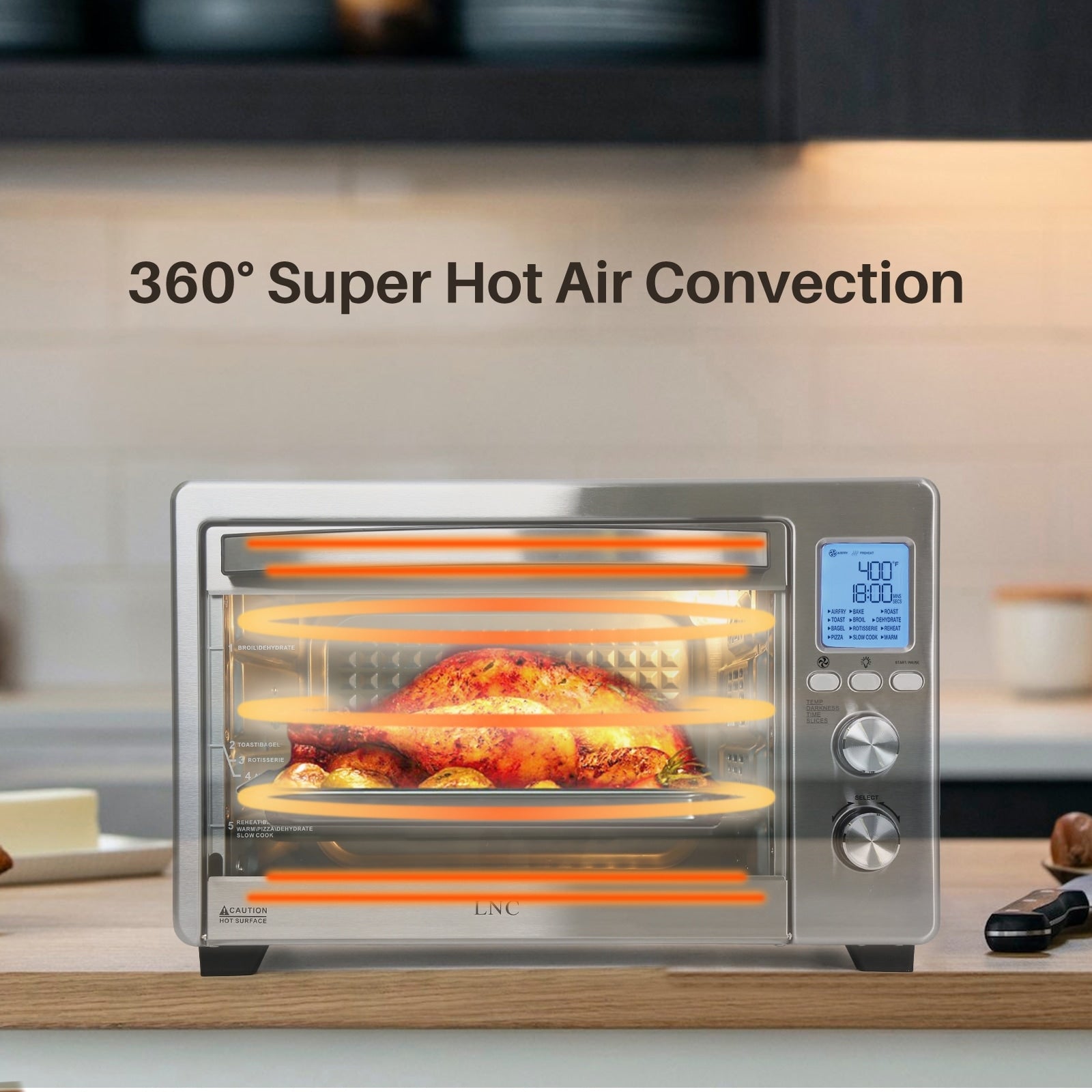 Four grille-pain de comptoir LNC 12 en 1 de grande capacité (34 pintes), convection, rôtissoire et friteuse à air - 19,5 L x 15 l x 12,5 H